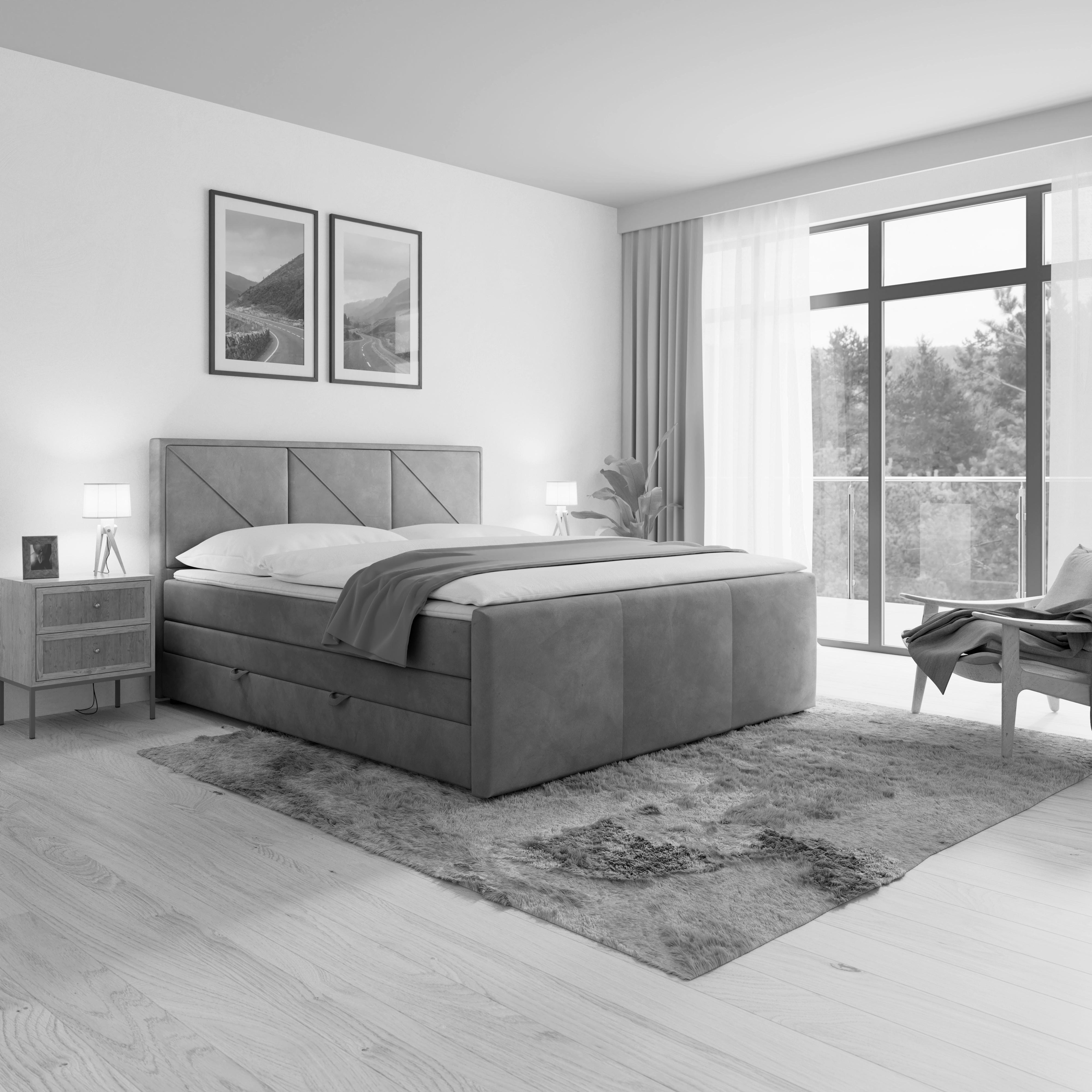 Boxspringbett Mit Bettkasten Bologna 180x200 Cm Hellgrau