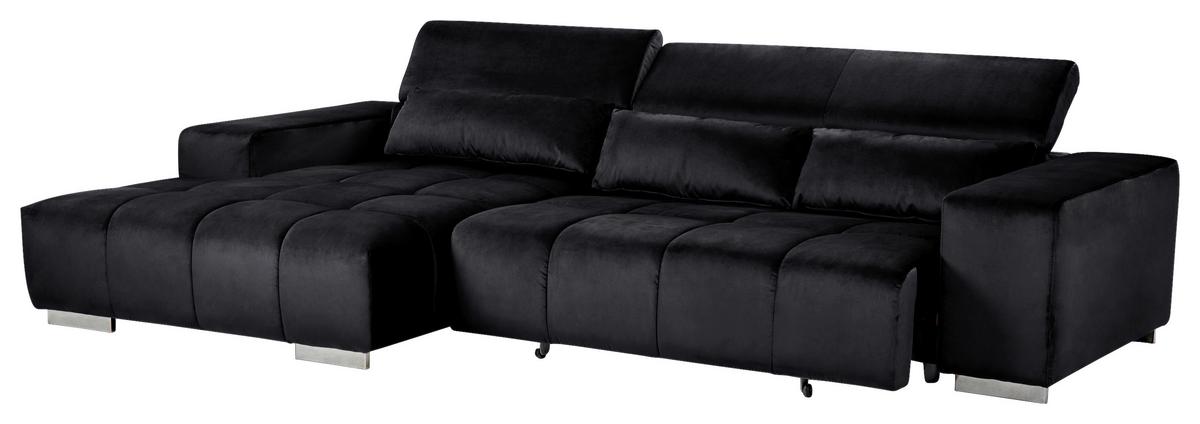 Ecksofa mit Relaxfunktion Orion Kopfstütze Klappbar Schwarz - Silberfarben/Schwarz, KONVENTIONELL, Textil (186/307cm) - Livetastic
