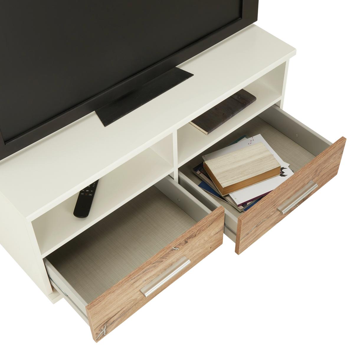 TV-díl YOUNG v dekoru bílá/dub Flagstaff - barvy dubu/barvy hliníku, Konvenční, kompozitní dřevo/plast (92/40/59cm)