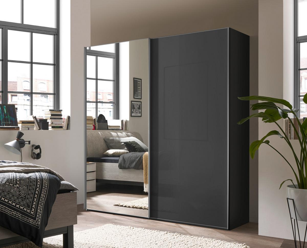 Schwebetürenschrank Lumos Vulkanglas M. Spiegel, B:200cm - Trend, Glas/Holzwerkstoff (200/222/68cm) - Luca Bessoni