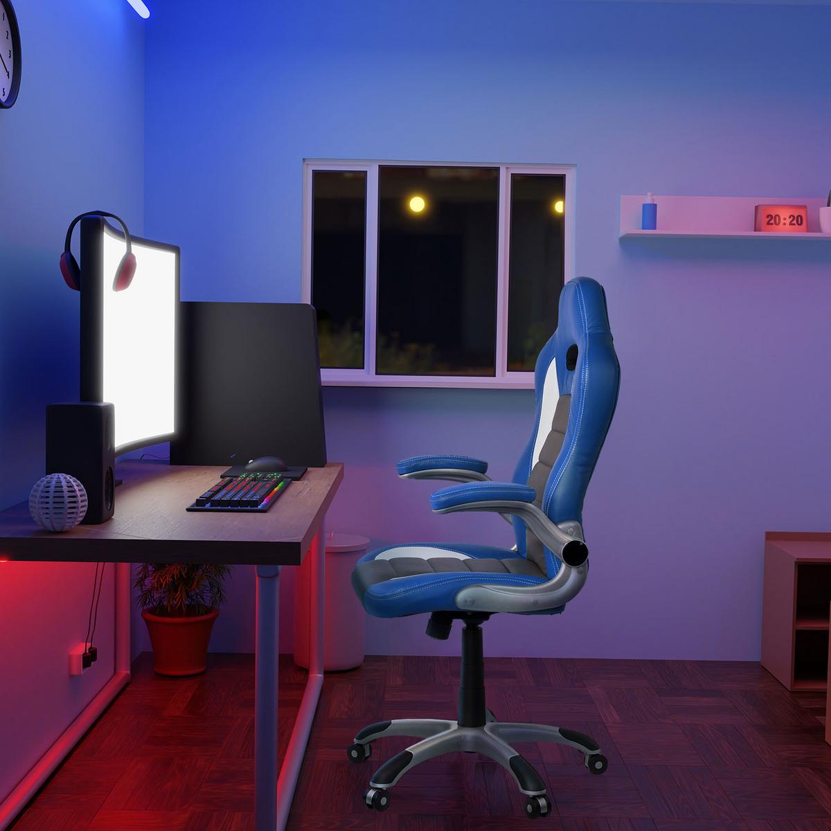 Gamingstuhl Game Sport Blau/schwarz/weiß - Blau/Silberfarben, MODERN, Kunststoff/Textil (64/118/57cm) - MID.YOU