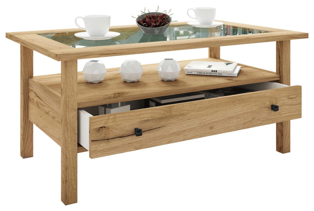 COUCHTISCH Lingis Honigeiche Dekor - Honigeiche, LIFESTYLE, Glas/Holzwerkstoff (90/54/42cm) - MID.YOU