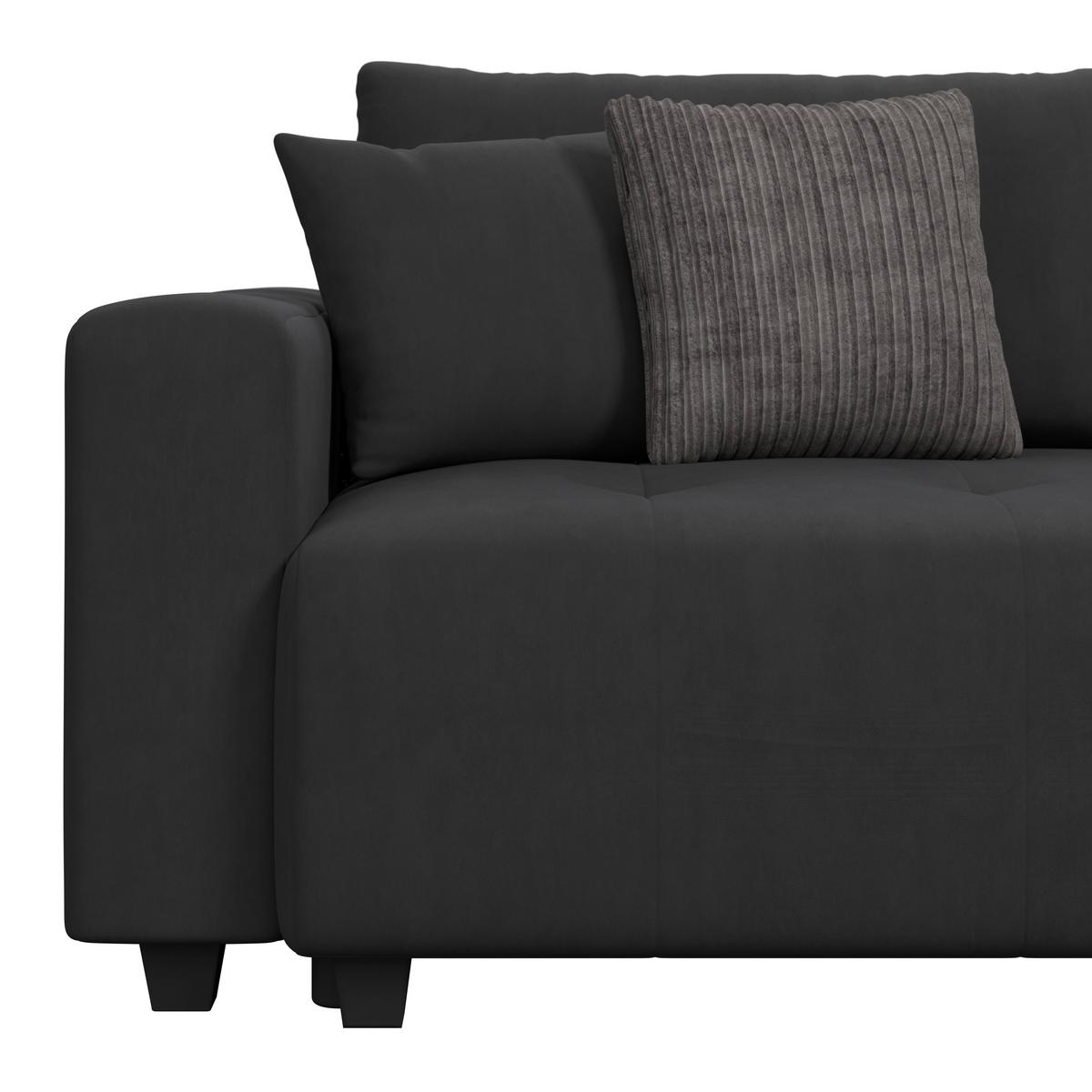 Velká pohovka LILY, černý velur, s polštáři - černá/antracitová, Trend, kov/dřevo (240/119cm) - Luca Bessoni