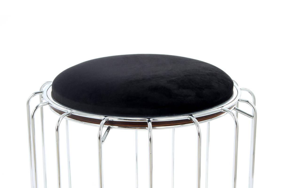 Beistelltisch rund POUF in Silberfarben mit Tischplatte oder Sitzfläche in Schwarz Top