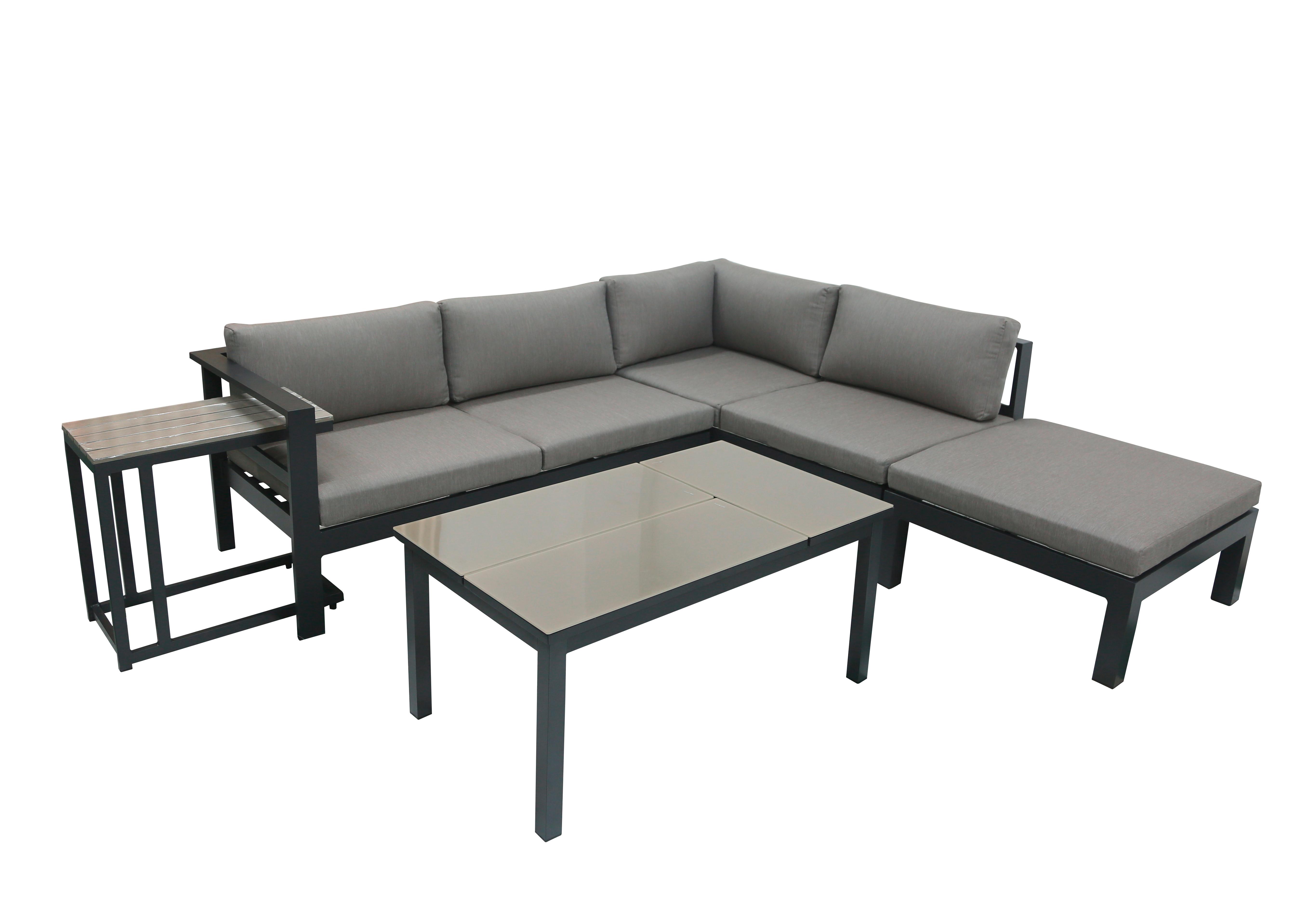 Loungegarnitur Miranda - Anthrazit/Grau, Basics, Glas/Kunststoff (177/65,5/247cm) - Gardenson