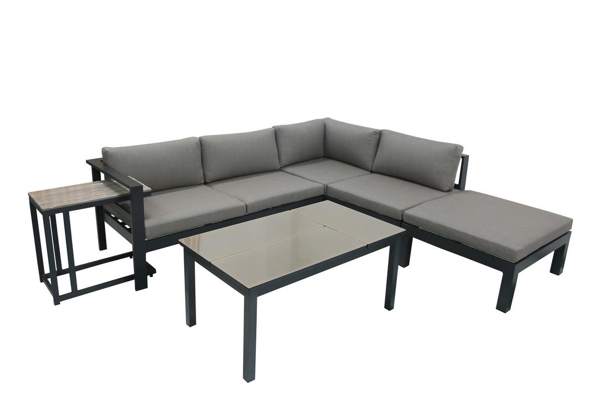 Loungegarnitur Miranda - Anthrazit/Grau, Basics, Glas/Kunststoff (177/65,5/247cm) - Gardenson