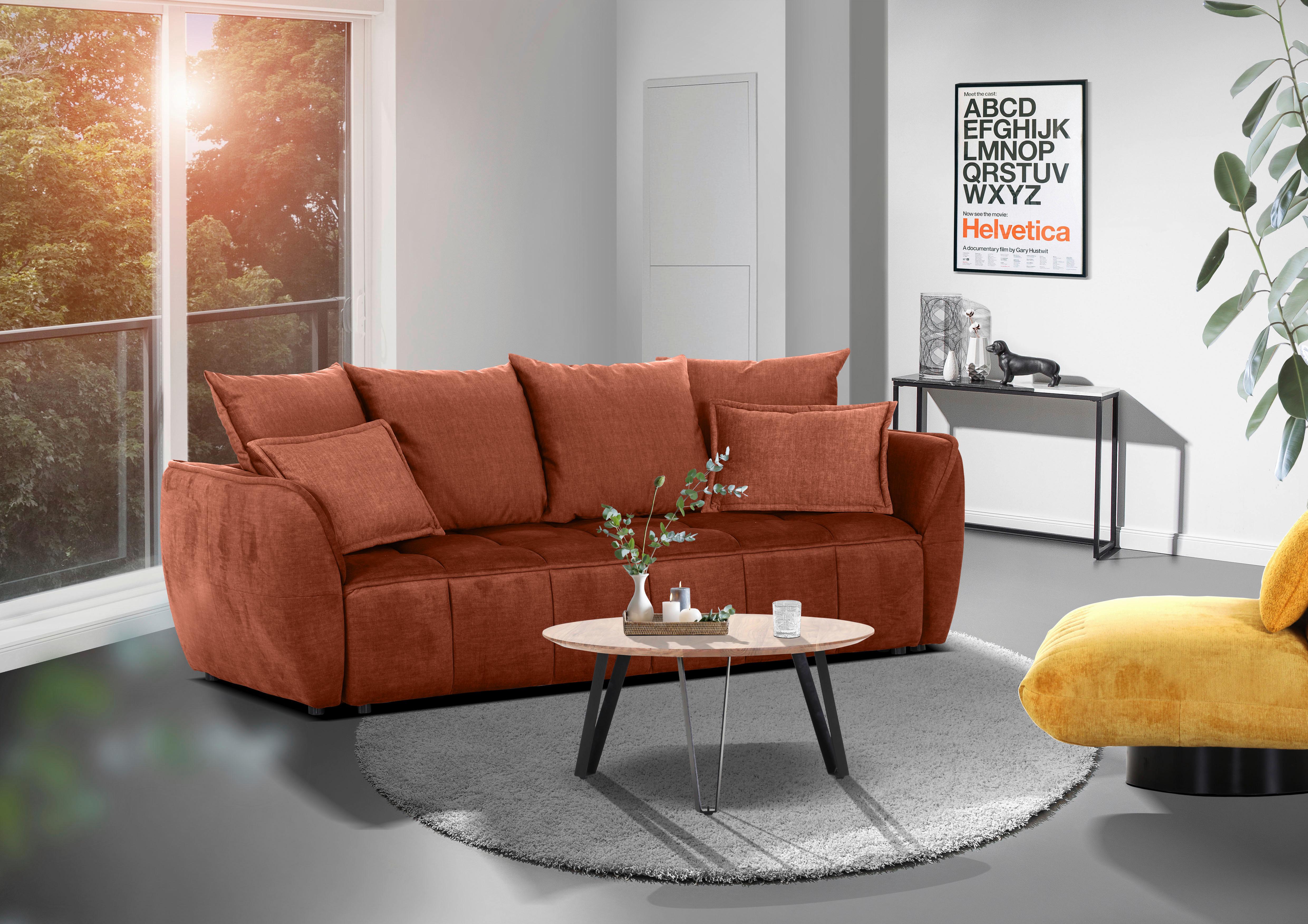 2-Sitzer-Sofa Mit Schlaffunktion Meyford B:250cm - Rostfarben/Schwarz, KONVENTIONELL, Textil (250/70/118cm) - MID.YOU