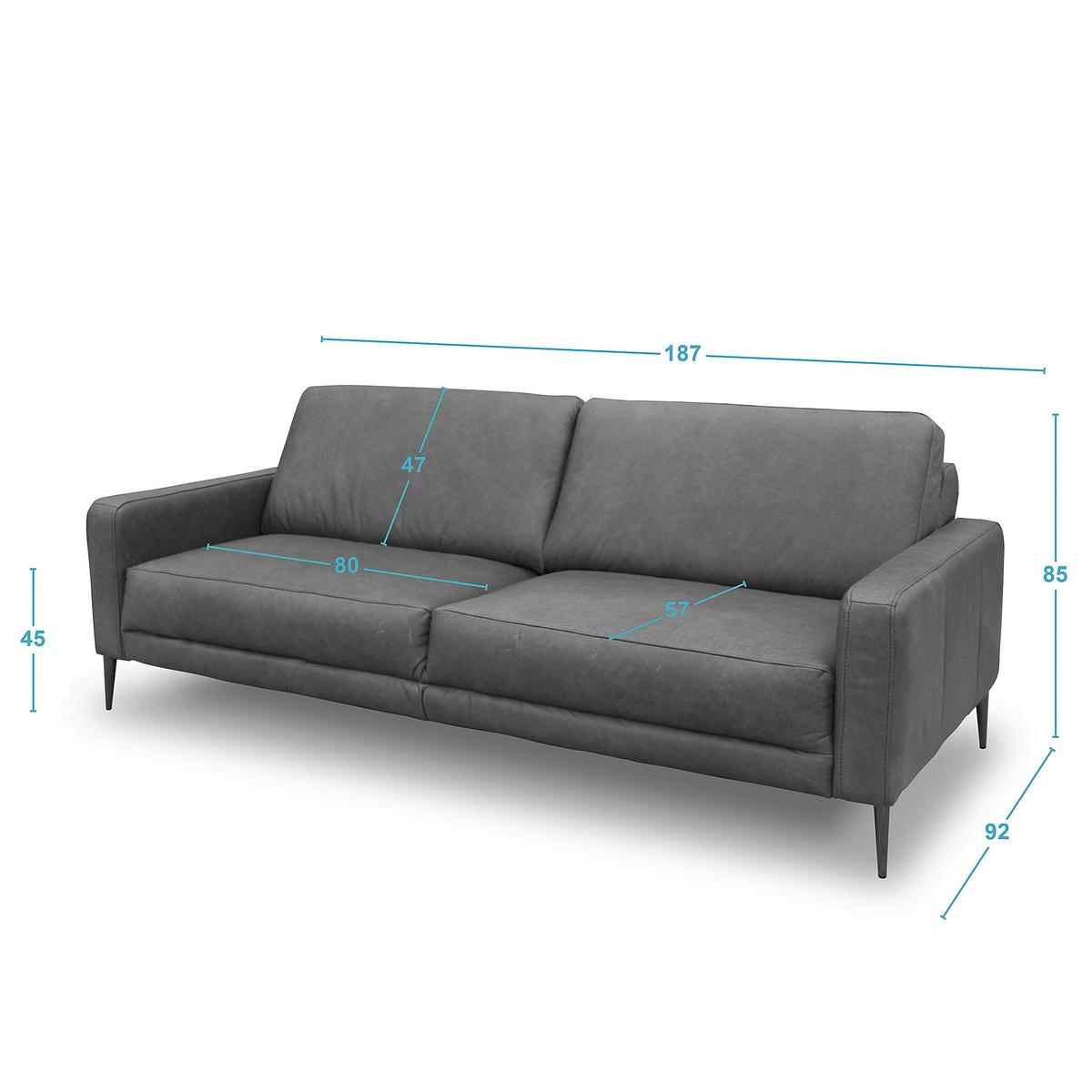 3-Sitzer-Sofa Spring, Dunkelbraun B: 187 cm - Dunkelbraun/Schwarzchrom, Design, Leder (187/85/92cm) - Livetastic