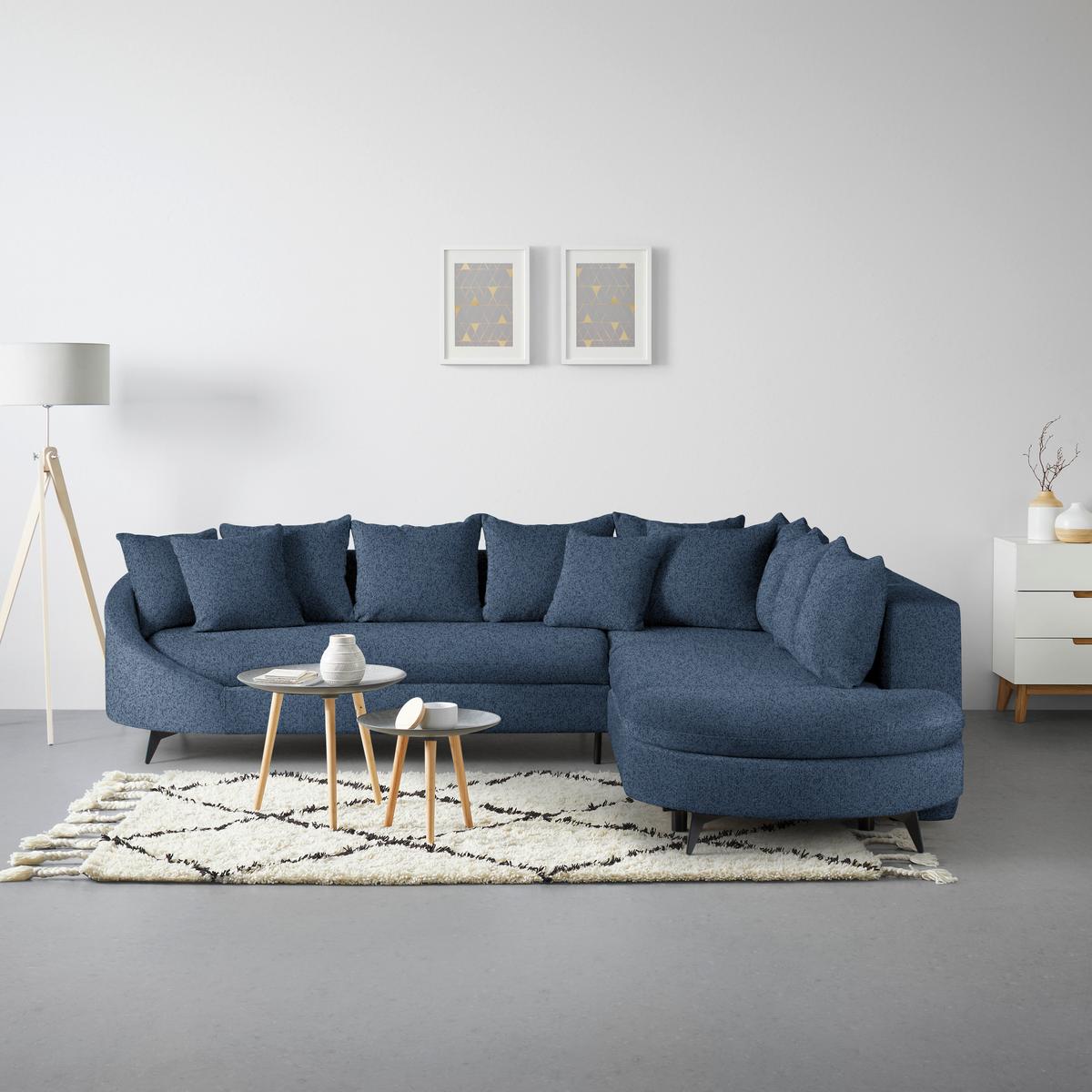 Rohová sedačka AXEL, pravá, tmavě modrá tkanina - černá/tmavě modrá, Moderní, kov/textil (291/250cm) - Mömax