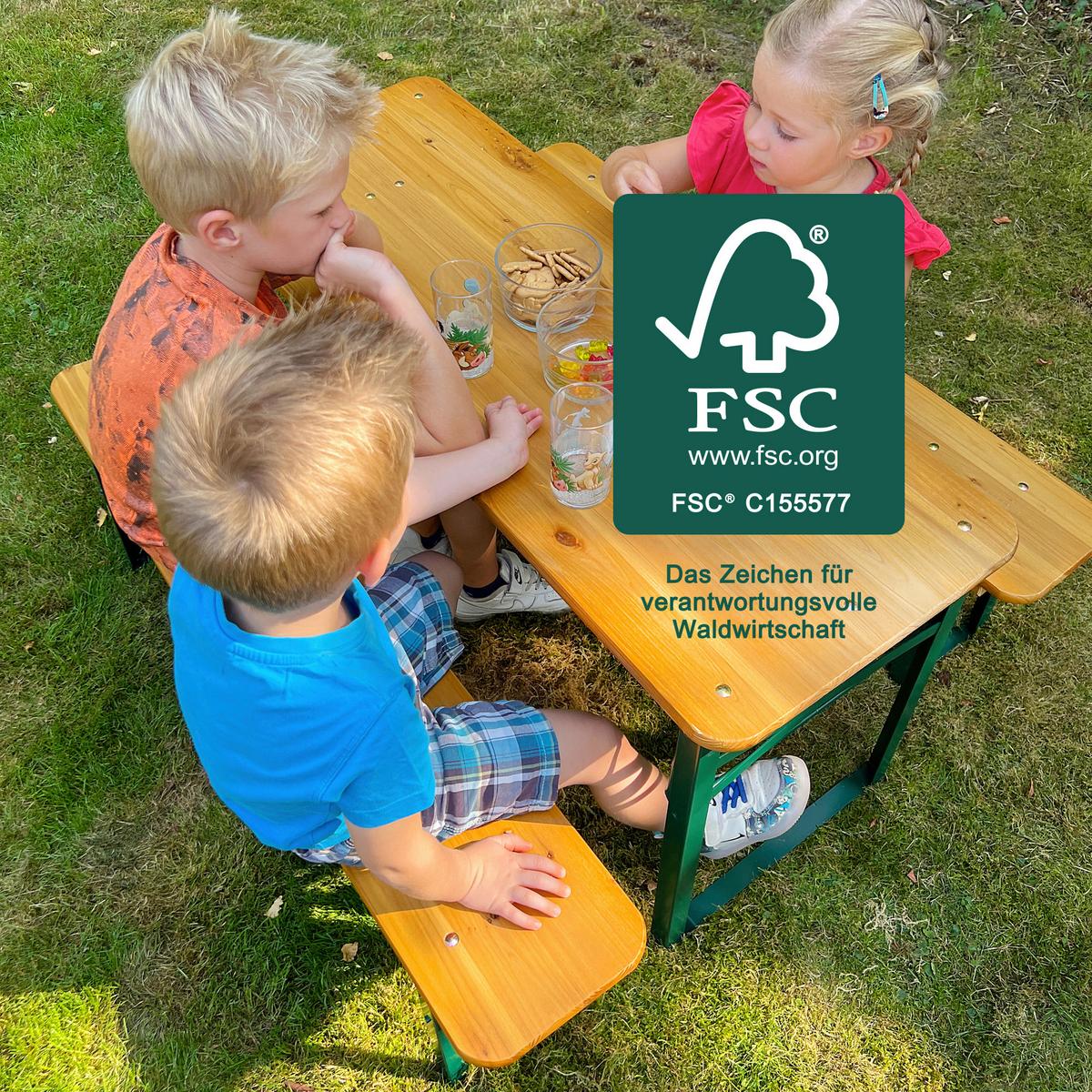 Kindersitzgruppe 3-Teilig natur/Grün - Naturfarben/Grün, Basics, Holz/Metall (109/52/40cm)