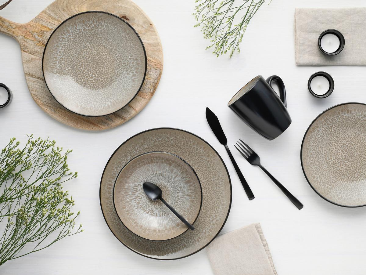 Kombiservice Malmö Beige Steinzeug, 4 Pers., 16-Teilig - Beige/Schwarz, Basics, Keramik - Creatable