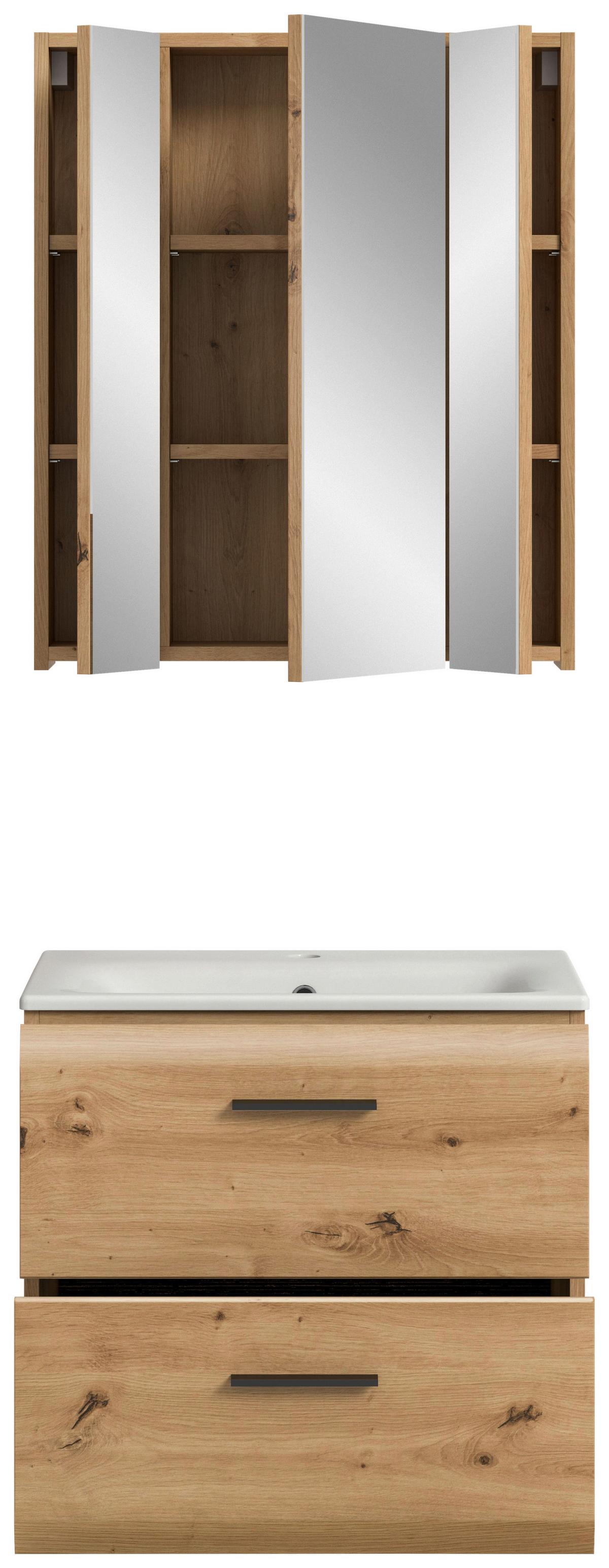 Badezimmer Ice Eiche Artisan Dekor B: 60cm - Eiche Artisan/Weiß, Basics, Keramik/Holzwerkstoff (60cm) - MID.YOU