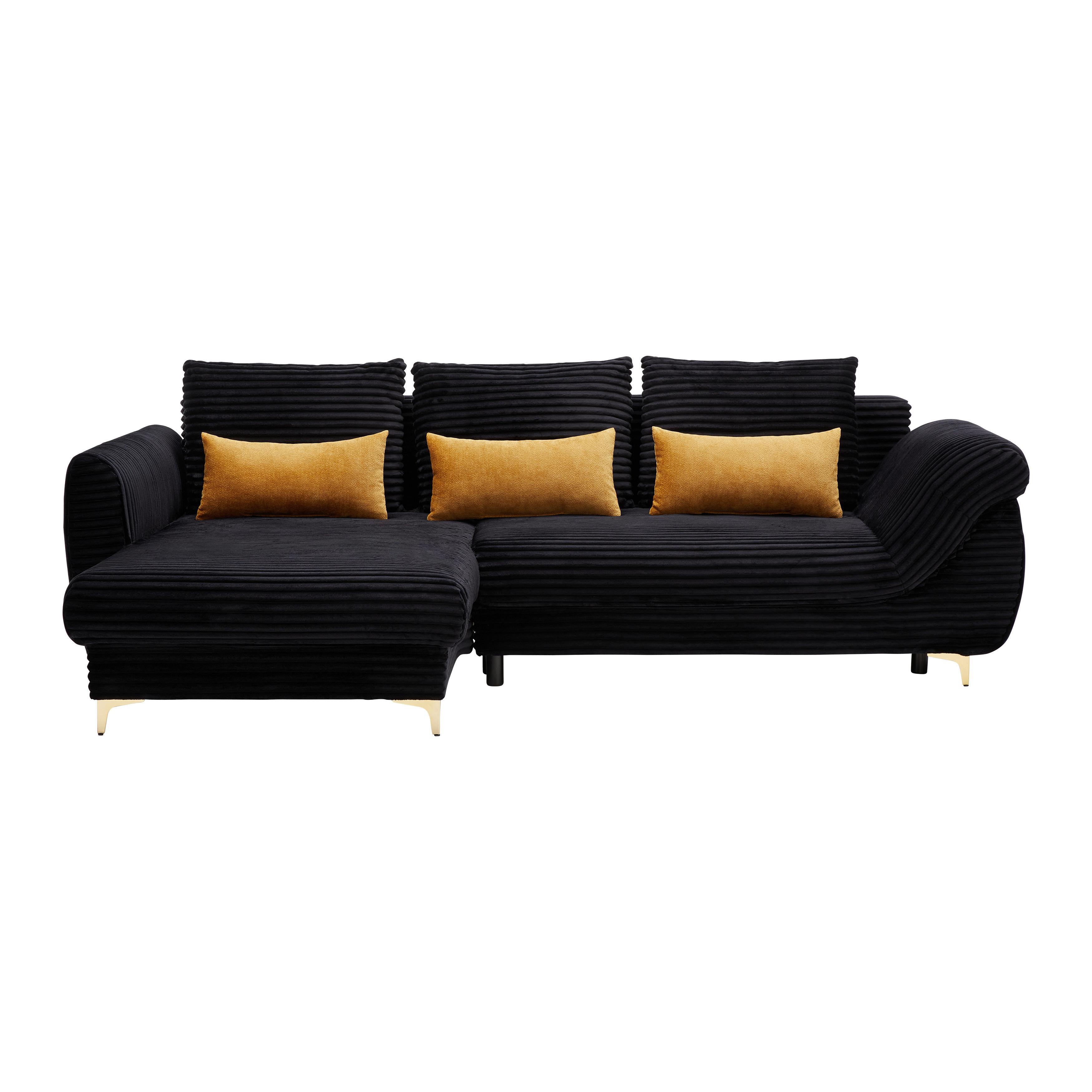 Sedačka Alantis Lux, ľavá, čierna / zlatá - čierna/zlatá, Lifestyle, kov/drevo (175/263cm) - Mömax