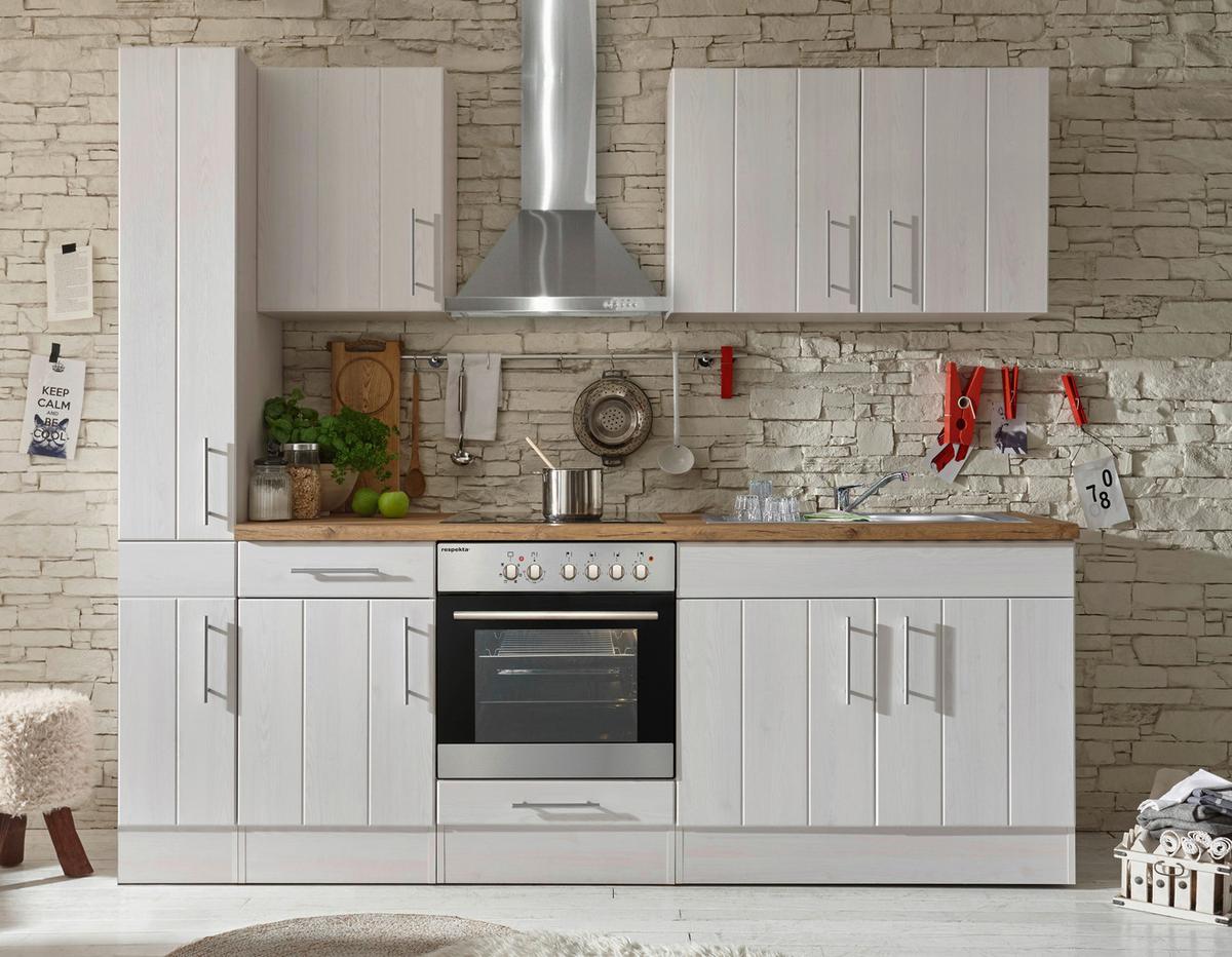 Küchenzeile mit Geräten 240 cm Weiß/Lärche Dekor - Wildeiche/Lärchefarben, ROMANTIK / LANDHAUS, Holzwerkstoff (240cm) - Respekta