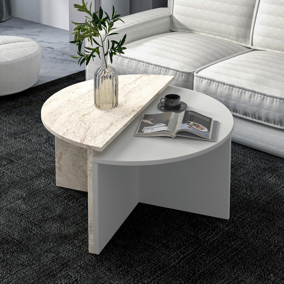 Couchtischset Dolunay Beige, Grau 2-teilig - Beige/Grau, Design, Holzwerkstoff - Livetastic