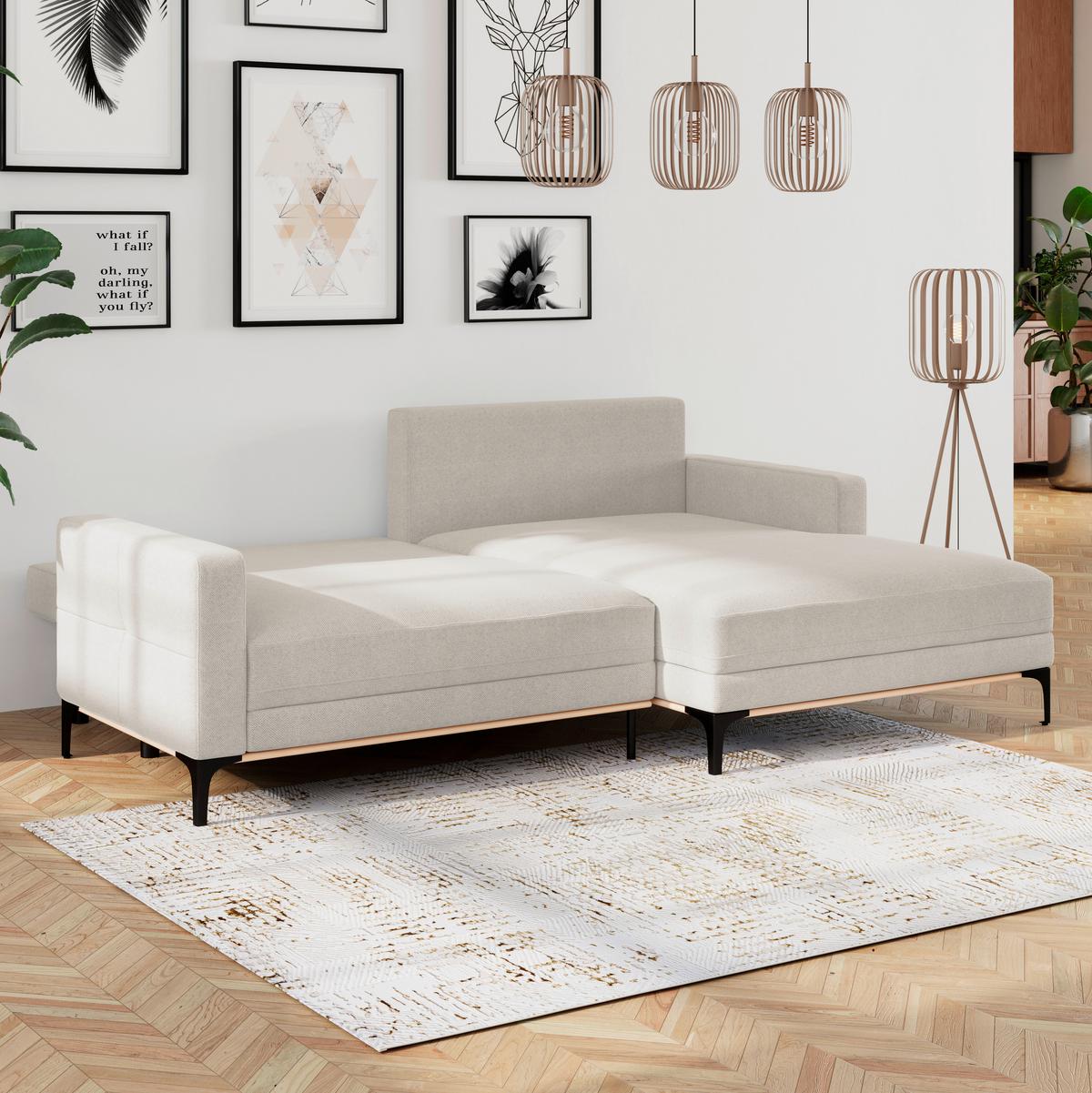 Ecksofa Bergamo - Creme/Schwarz, MODERN, Textil (238/162cm) - Ondega