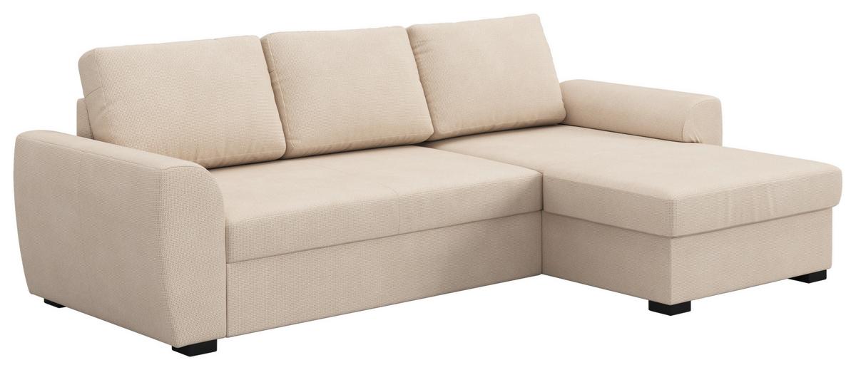 Ecksofa mit Bettfunktion Mikrofaser natur, B: 253cm - Schwarz/Naturfarben, Trend, Textil (253/154cm) - MID.YOU