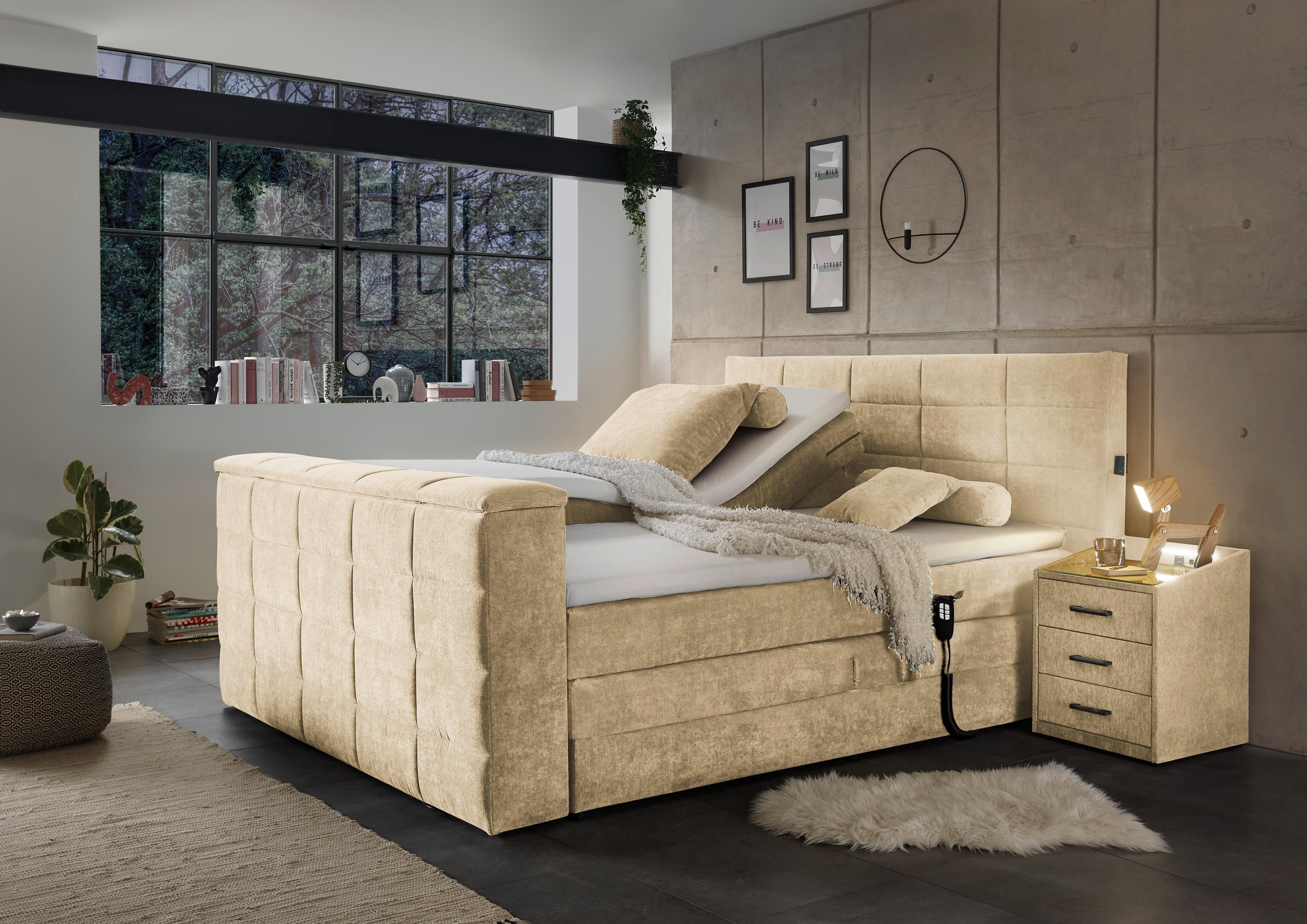 Boxspringbett Mit Topper 180x200 Denver - Sandfarben, KONVENTIONELL, Textil (180/200cm) - Carryhome