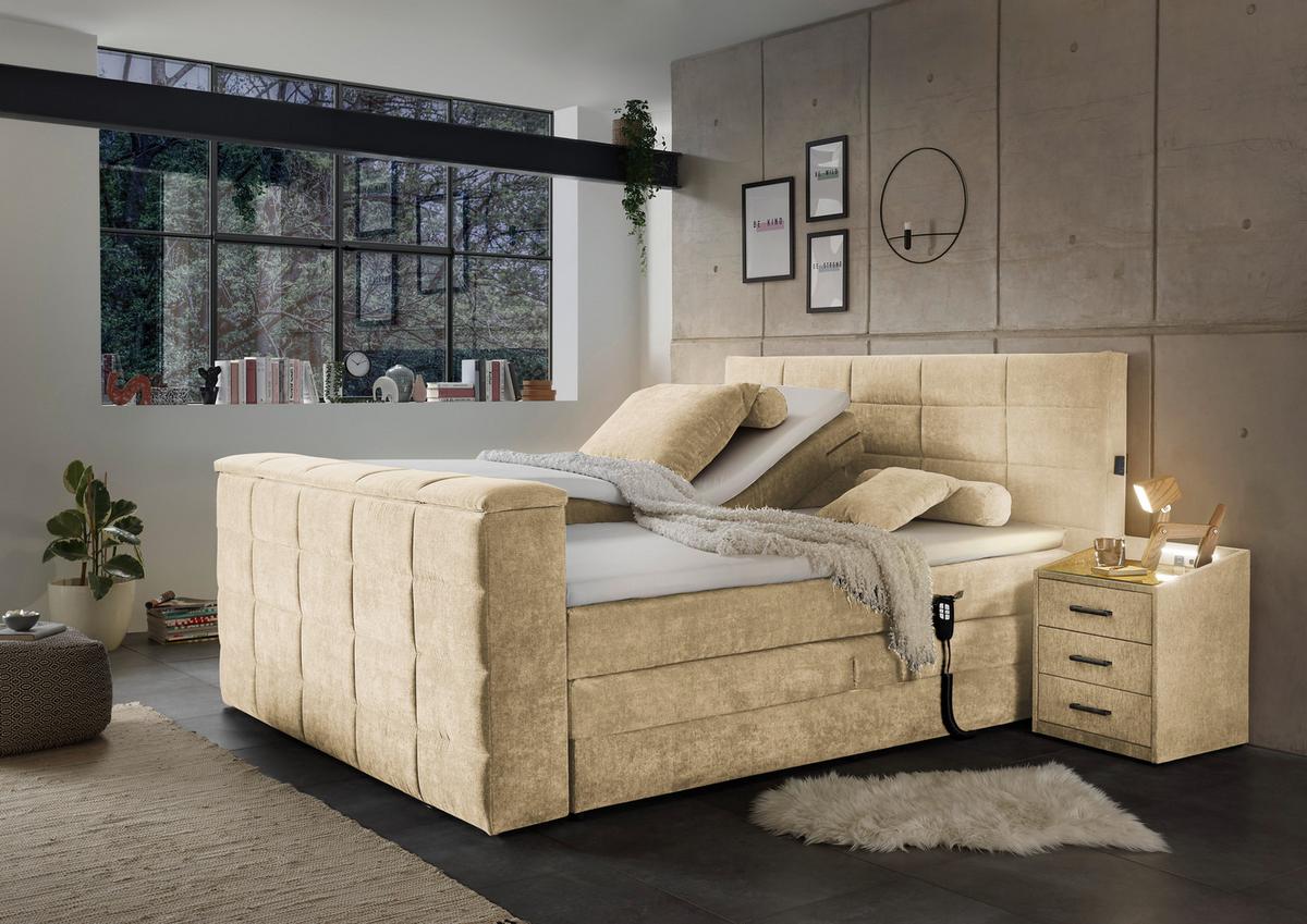 Boxspringbett mit Topper 180x200 Denver - Sandfarben, KONVENTIONELL, Textil (180/200cm) - Carryhome