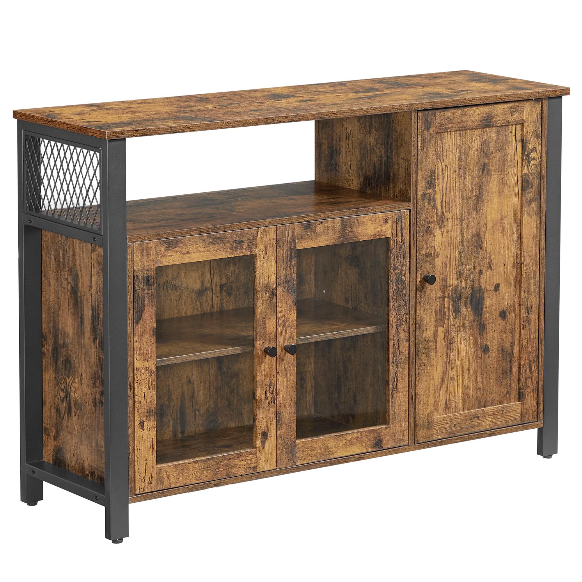 Kommode B: 110 cm Braun/Schwarz - Schwarz/Braun, Trend, Glas/Holzwerkstoff (110/75/33cm) - Boxxx