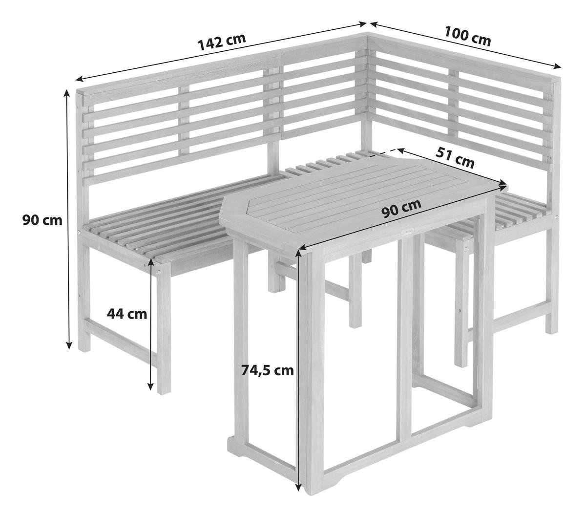 Gartengarnitur 2-Tlg. Echtholz Gartenset - Naturfarben, KONVENTIONELL, Holz - Gardenson