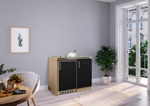 Miniküche Mit Kühlschrank + Kochfeld 100 Cm Schwarz/eiche - Edelstahlfarben/Eichefarben, MODERN, Holzwerkstoff/Metall (100cm) - Respekta