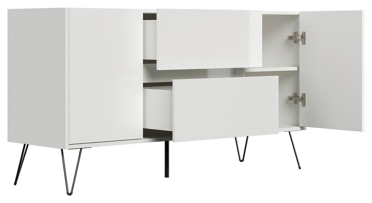Sideboard Posseik Industrial Weiß B: 139 cm - Weiß Hochglanz/Schwarz, Design, Holzwerkstoff (139/75,8/42cm) - MID.YOU