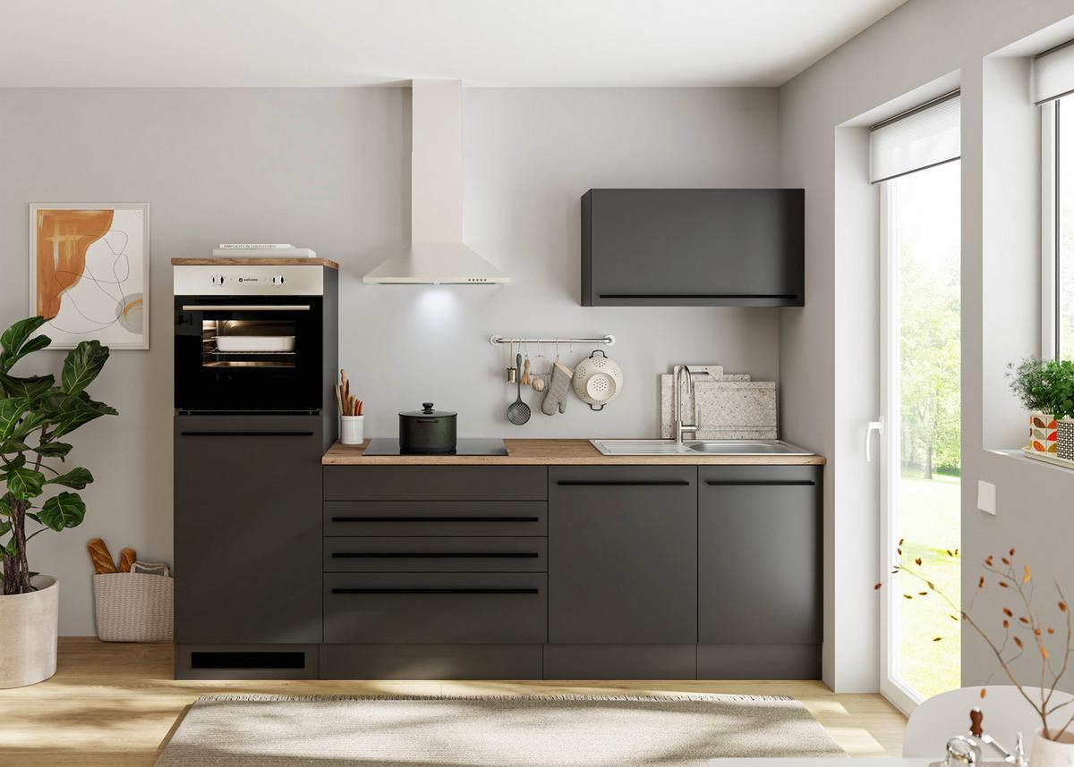 Küchenzeile Jazz 6 ohne Geräte 260 cm Schwarz - Eichefarben/Schwarz, KONVENTIONELL, Holzwerkstoff (260cm) - P & B
