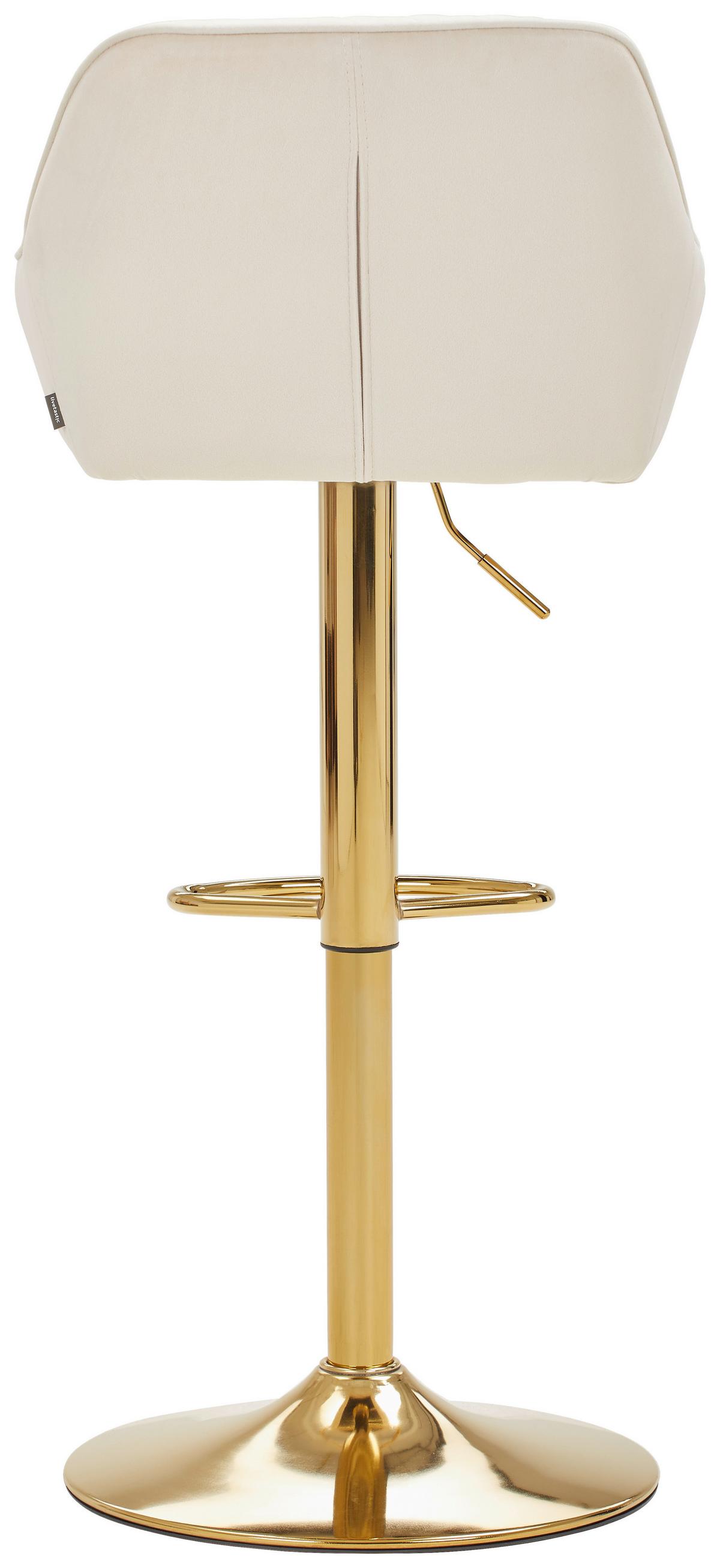 Barhocker Adriano, Samt Creme höhenverstellbar, B: 53,5 cm - Goldfarben/Creme, MODERN, Textil/Metall (53,5/108/53cm) - Livetastic