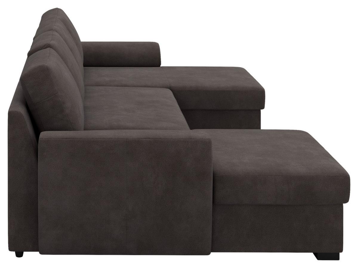 Wohnlandschaft m. Bettfunktion Mikrofaser braun, B: 327cm - Schwarz/Braun, Trend, Textil (154/327/86cm) - MID.YOU