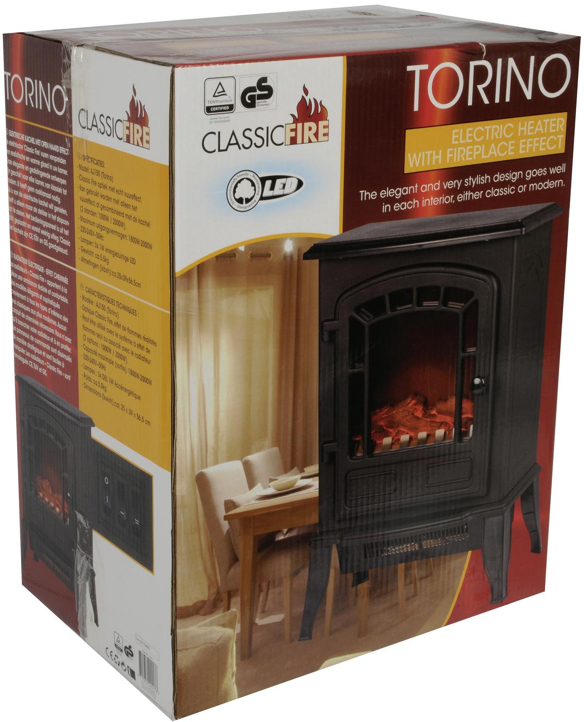 Elektrokamin 2000w Schwarz 2 Heizstufen Flammeff Torino - Schwarz, KONVENTIONELL, Kunststoff (38/56,5/24cm)