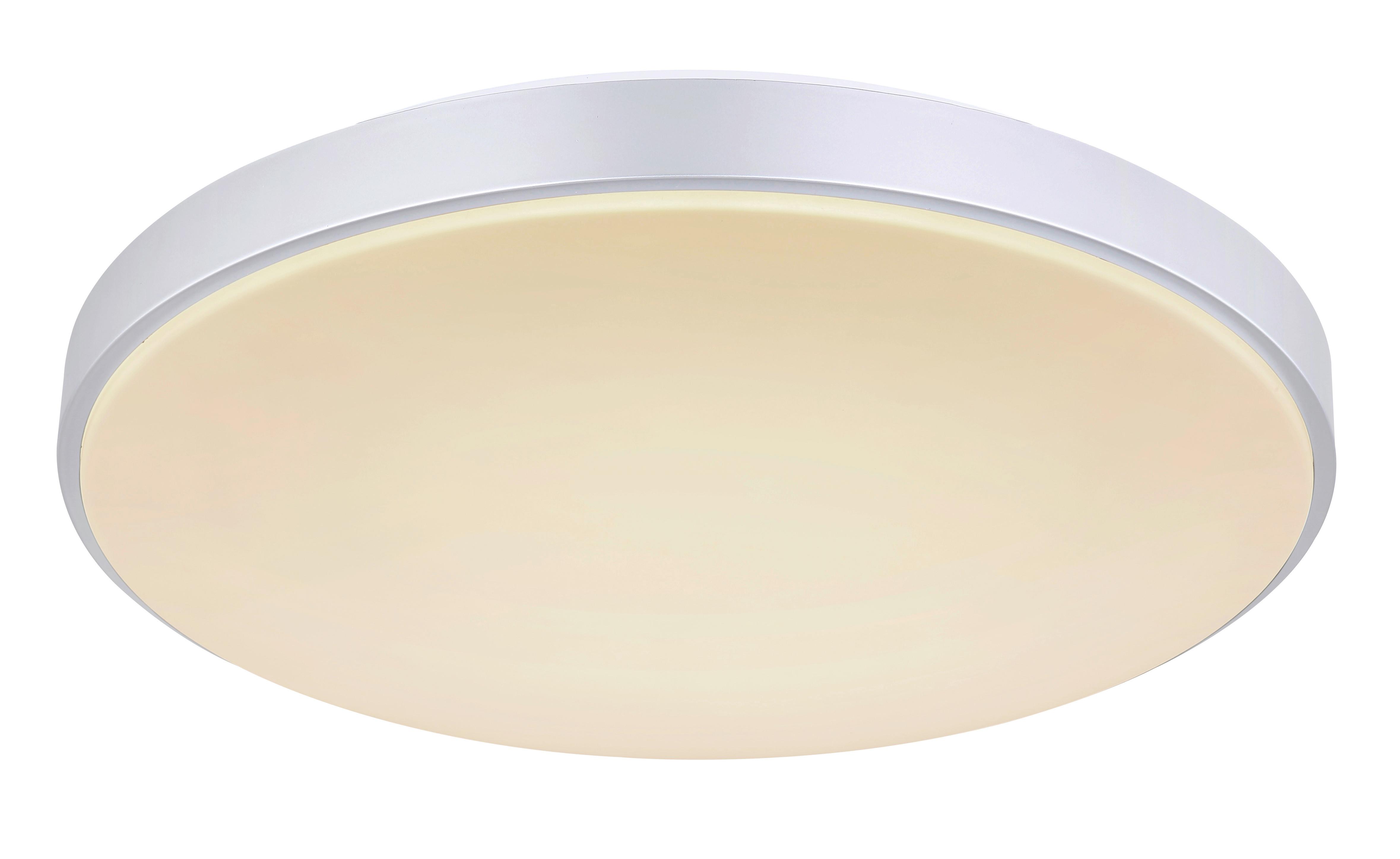 LED-Deckenleuchte Ø 41 cm mit Farbtemperaturwechsler - Silberfarben/Opal, Basics, Kunststoff/Metall (41/6cm) - Globo