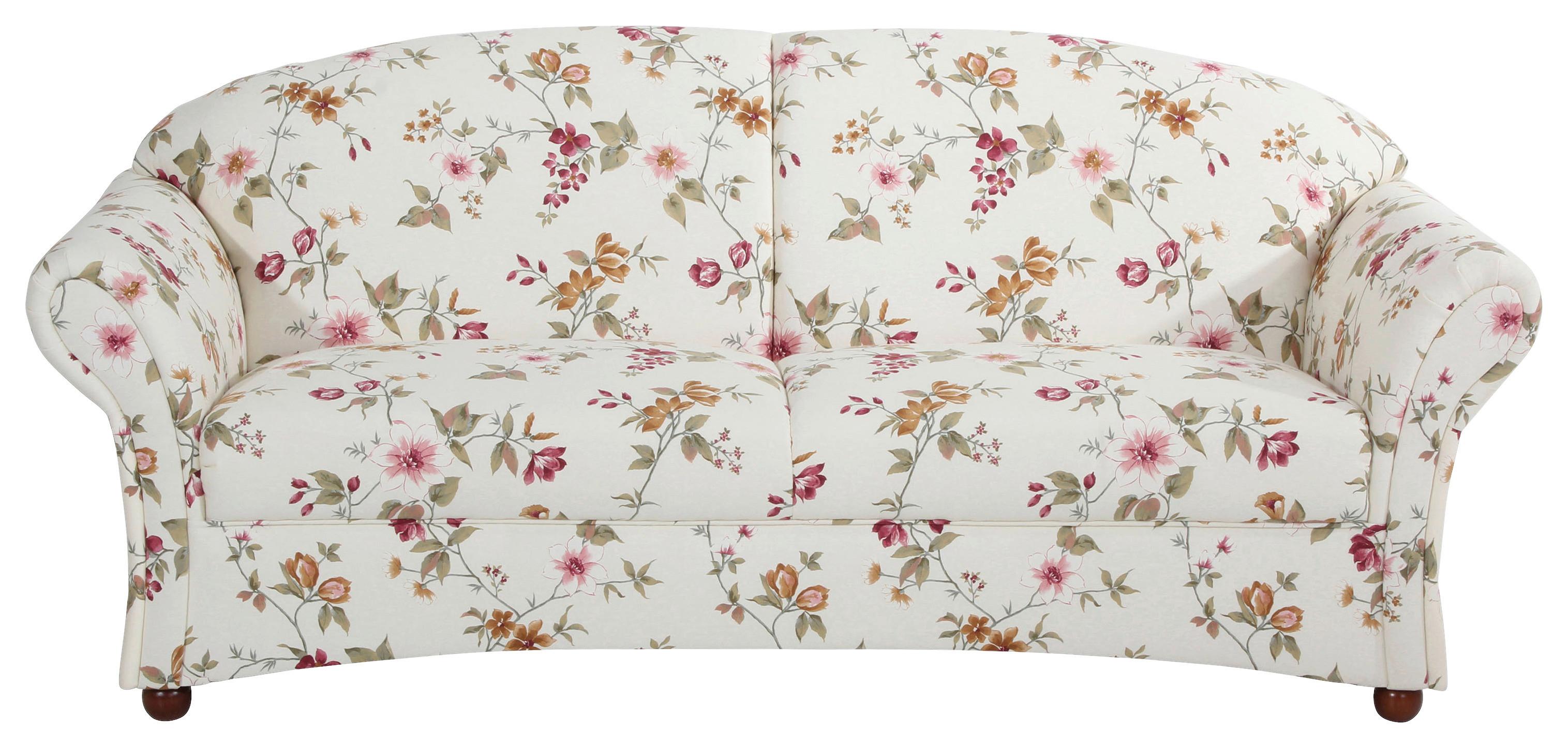 3-Sitzer-Sofa Corona Rot/Weiß, Blumen Design - Rot/Nussbaumfarben, Design, Textil (202/85/81cm) - Max Winzer