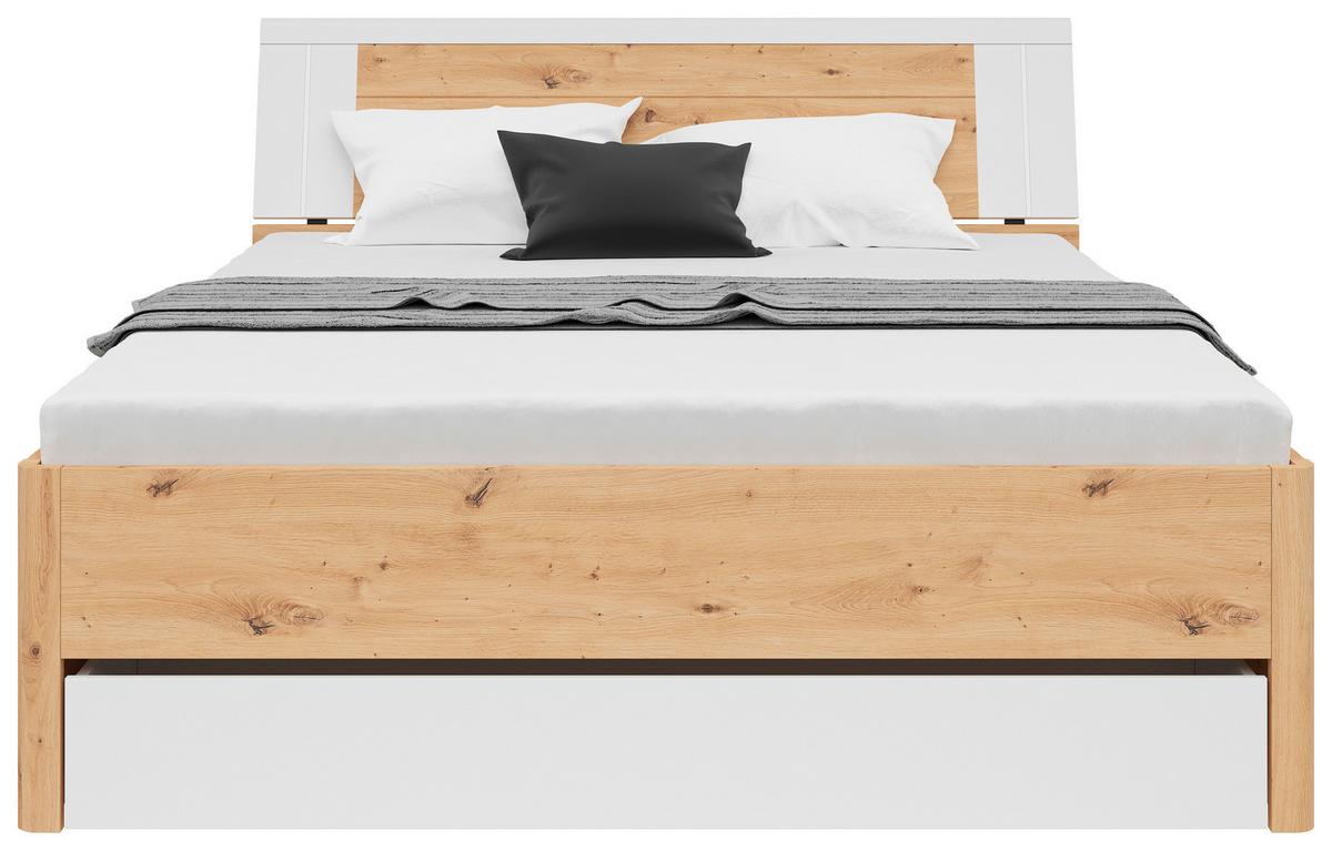 Stauraumbett 160x200 Cm Saturn Weiß/eiche Dekor - Graphitfarben/Weiß, KONVENTIONELL, Holzwerkstoff (160/200cm)