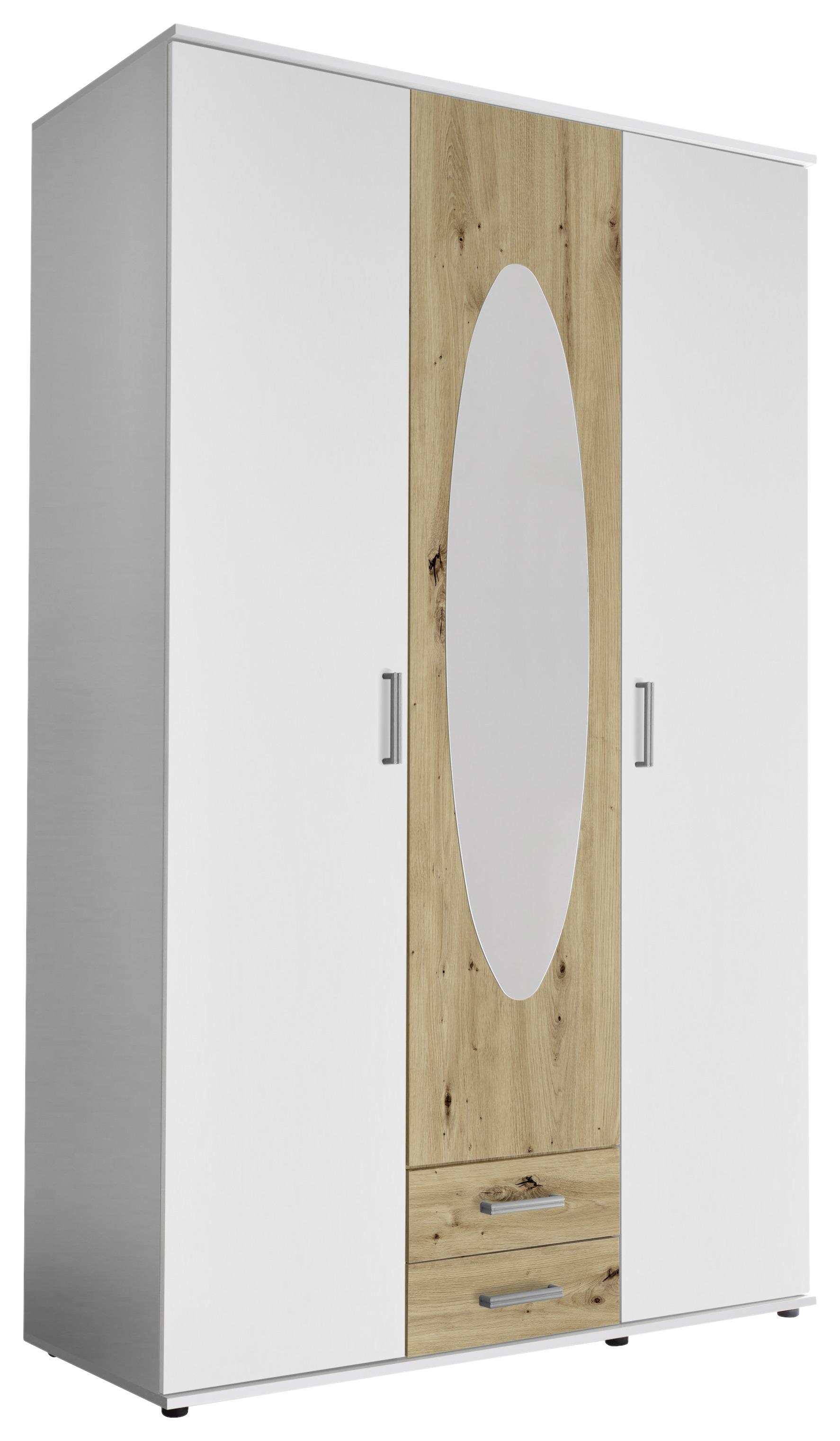 Drehtürenschrank mit Spiegel 120cm Paul, Weiß - Eiche Artisan/Weiß, ROMANTIK / LANDHAUS, Glas/Holzwerkstoff (120/195/55cm)
