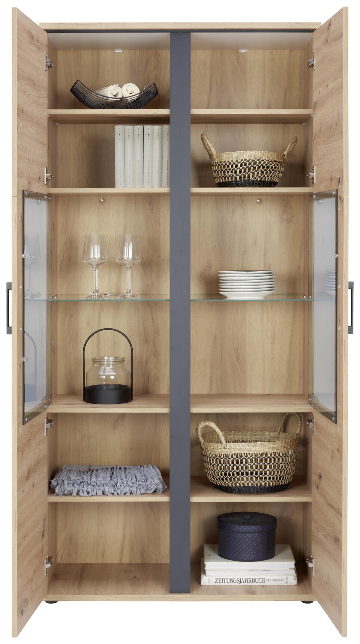 VITRÍNA NATURE - čierna/farba duba, Konventionell, kov/kompozitné drevo (95/144,3/42cm)