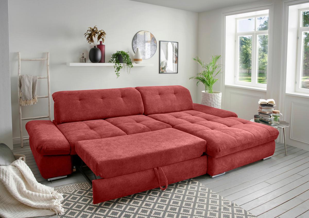 Ecksofa Dalida Rot S: 300x196 cm - Chromfarben/Rot, MODERN, Textil (300/196cm) - Livetastic