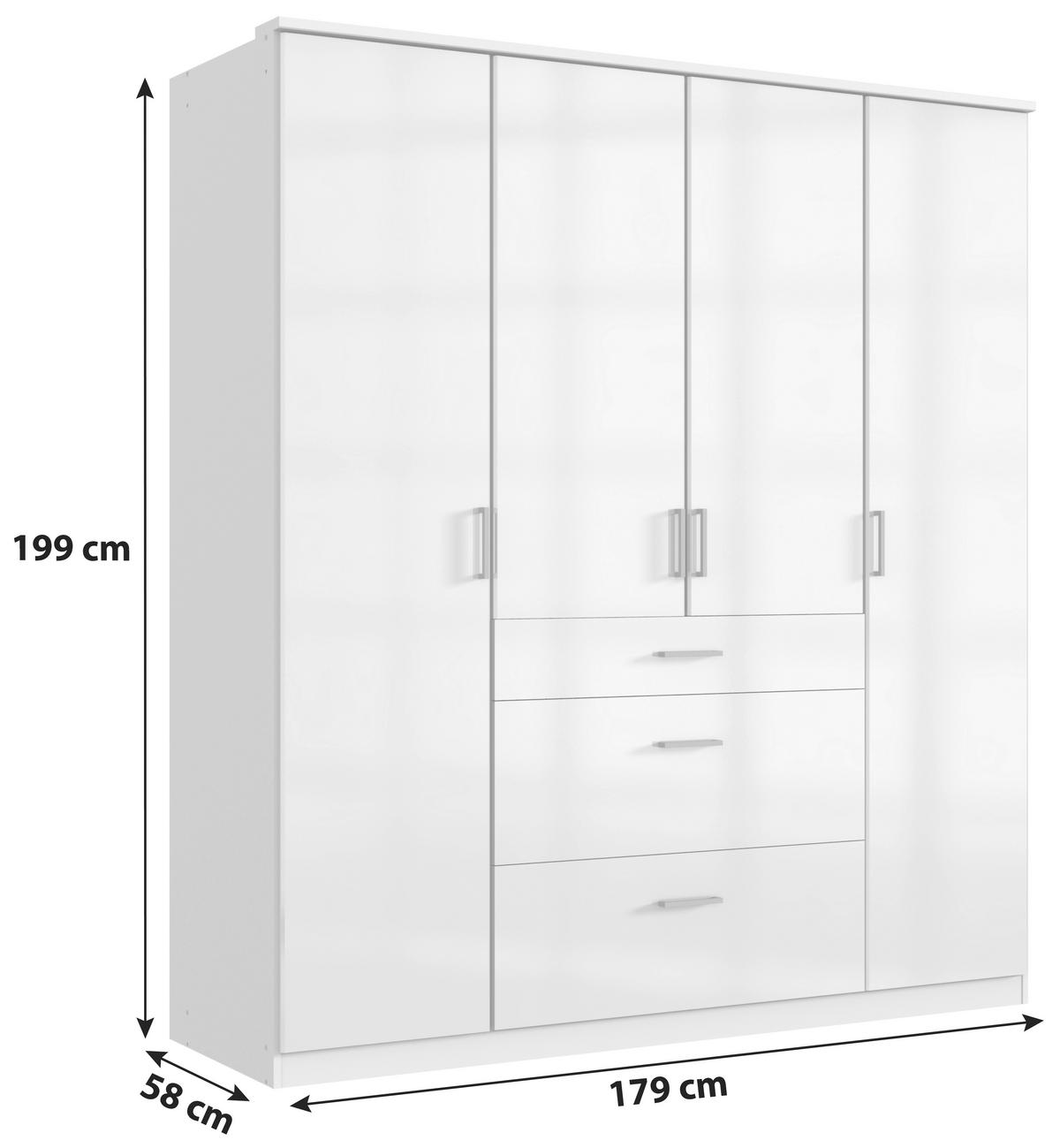 Drehtürenschrank Mit Laden B: 179 Cm Clack, Weiß - Weiß Hochglanz/Weiß, Basics, Holzwerkstoff (179/199/58cm) - MID.YOU