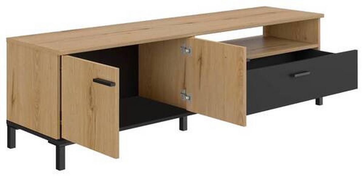 TV-Element Trust Eiche Dekor/Schwarz, B: 160cm - Eichefarben/Schwarz, MODERN, Holzwerkstoff (160/47/40cm) - MID.YOU