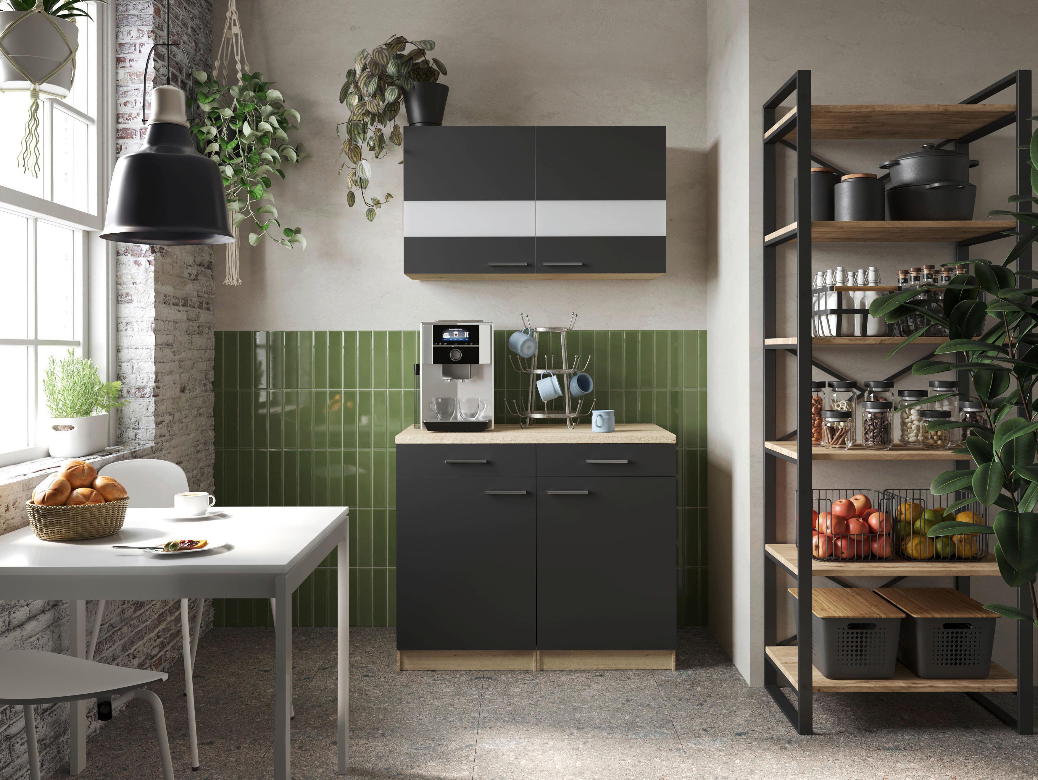 Buffet Merle Schwarz, Eiche Dekor B: 100 cm - Eichefarben/Schwarz, Basics, Glas/Holzwerkstoff (100/200/60cm) - Respekta