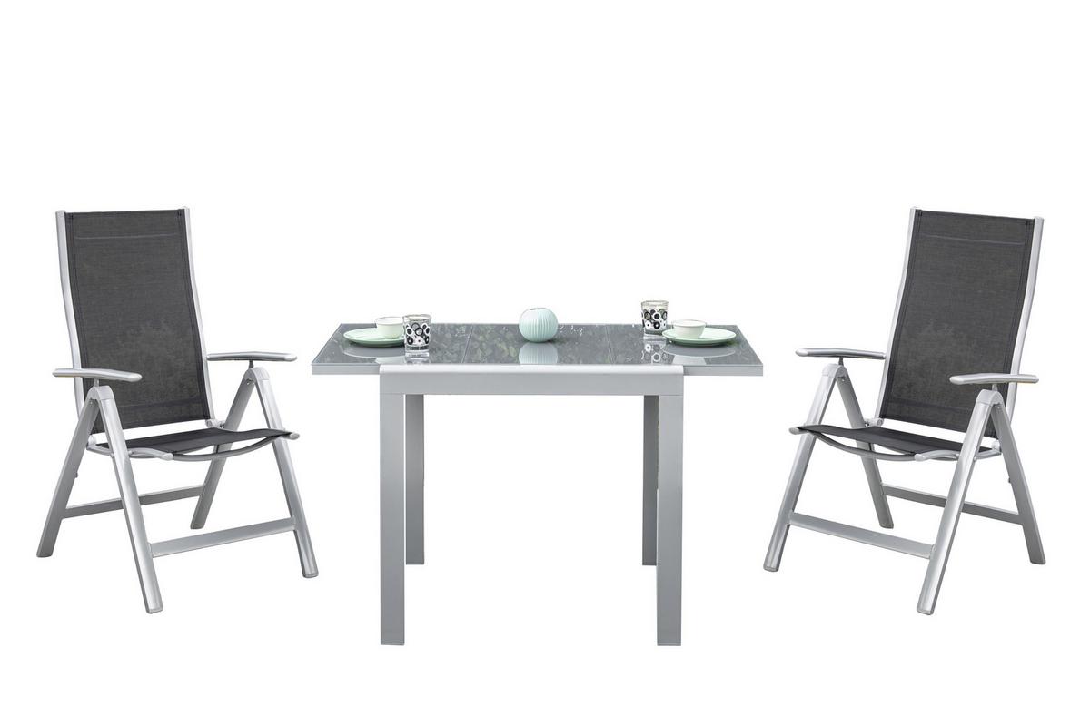 Gartenmöbel Set 3-Tlg. Carrara Metall/Textil - Schwarz, ROMANTIK / LANDHAUS, Textil/Metall - Gardenson