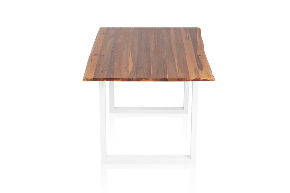 Esstisch 160x90 Akazie Massiv/weiß - Weiß/Naturfarben, MODERN, Holz/Metall (160/90/75cm) - Livetastic