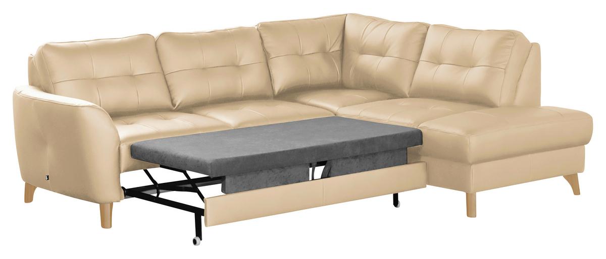 Ecksofa Nordic Beige S: 236x190 cm - Beige/Buchefarben, Design, Leder/Textil (236/190cm) - Livetastic