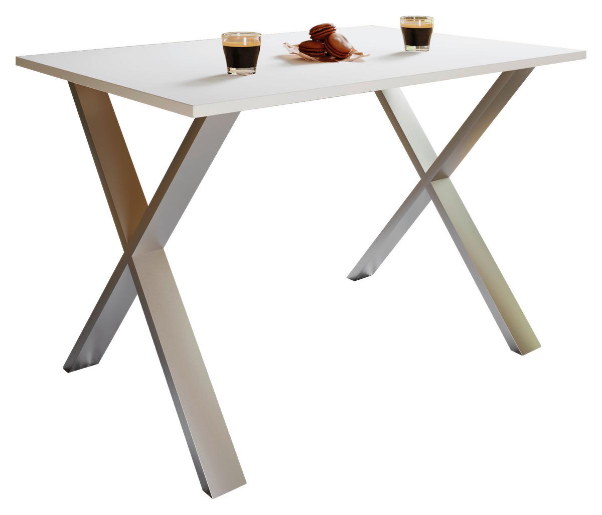 JEDÁLENSKÝ STÔL XONA - biela/strieborná, Basics, kov/kompozitné drevo (140/76/80cm) - MID.YOU