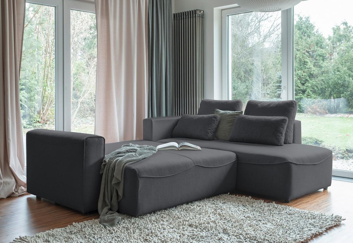Rohová sedačka HOLLY L, oboustranná, tmavě šedá - černá/tmavě šedá, Design, dřevo/textil (257/93/210cm)