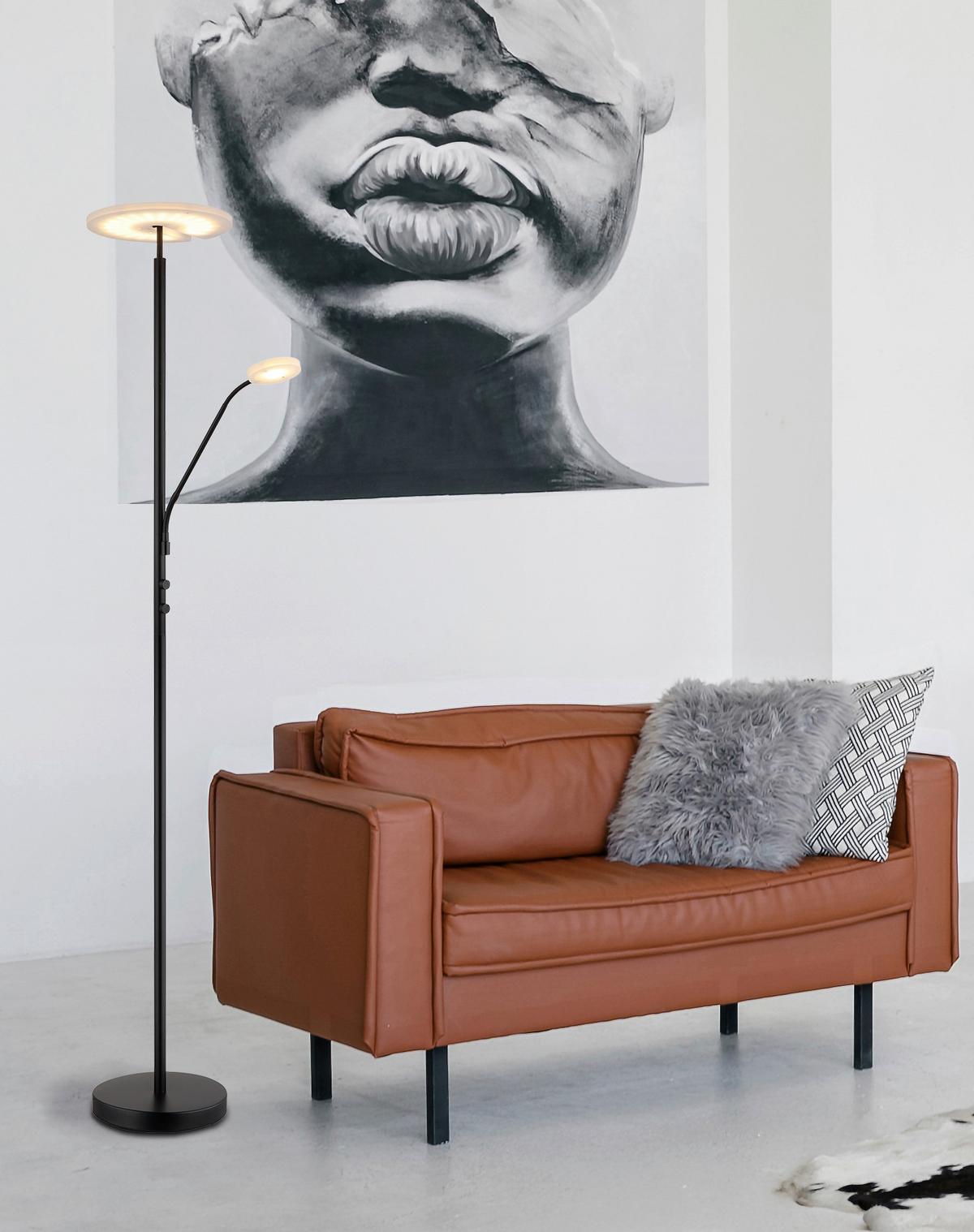 LED-Stehleuchte Stanford Klar Schwarz D: 30 cm - Klar/Schwarz, Design, Kunststoff/Metall (30/180cm) - Globo