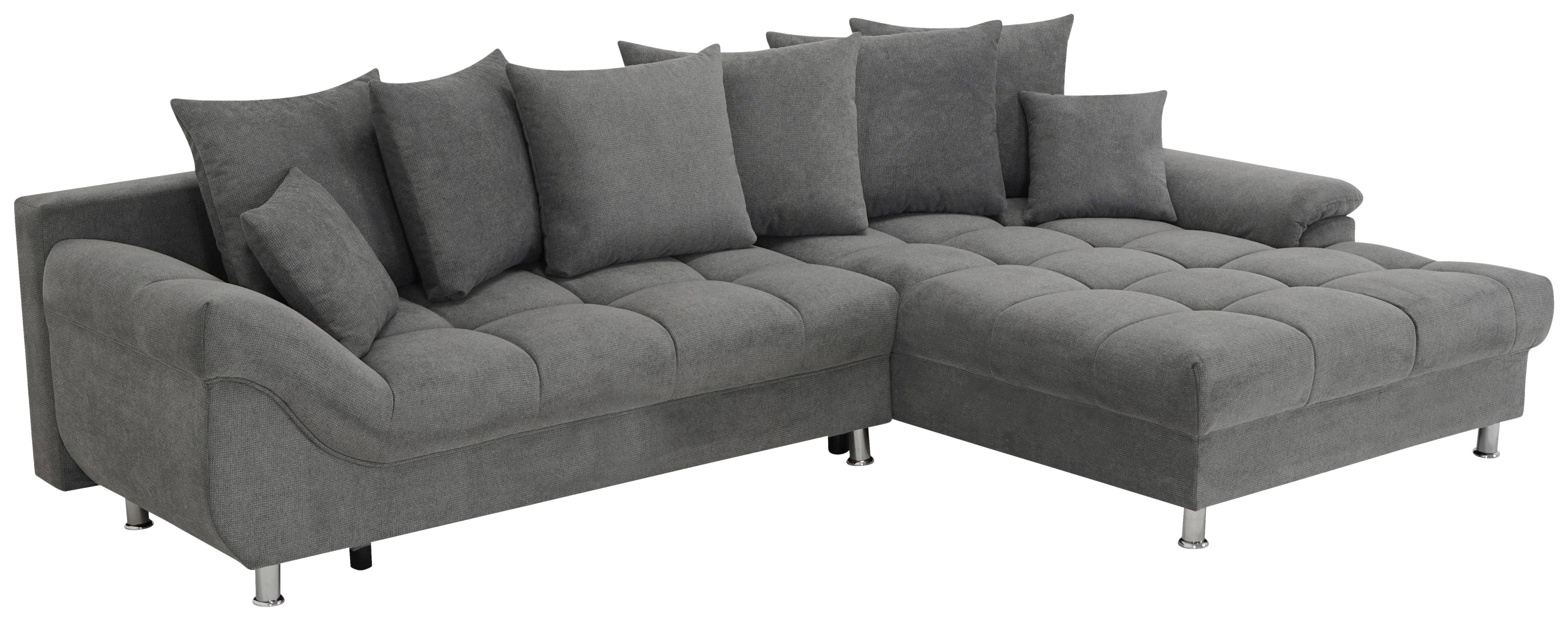 Ecksofa Erice Dunkelgrau S: 312x198 cm - Chromfarben/Dunkelgrau, Design, Textil (312/198cm) - Livetastic