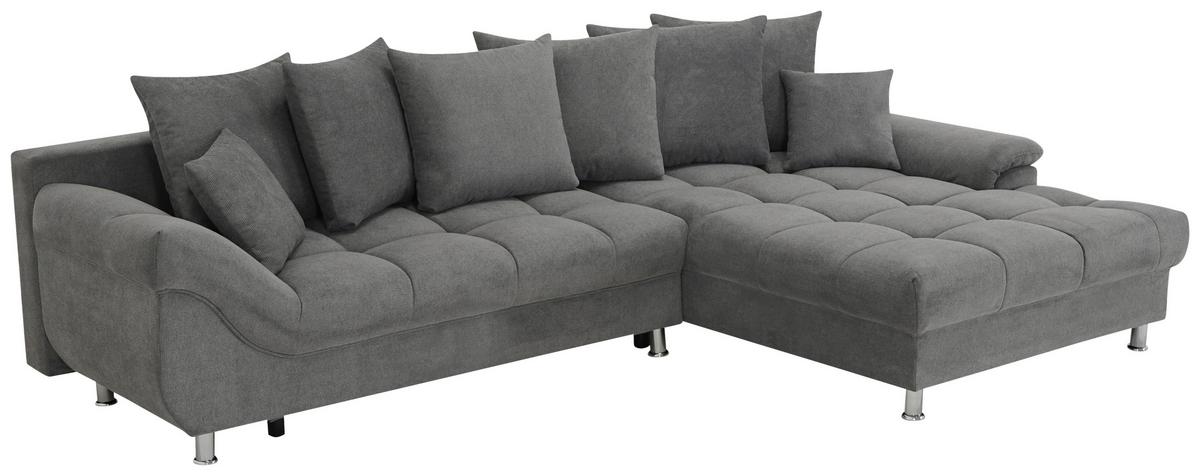 Ecksofa Erice Dunkelgrau S: 312x198 cm - Chromfarben/Dunkelgrau, Design, Textil (312/198cm) - Livetastic