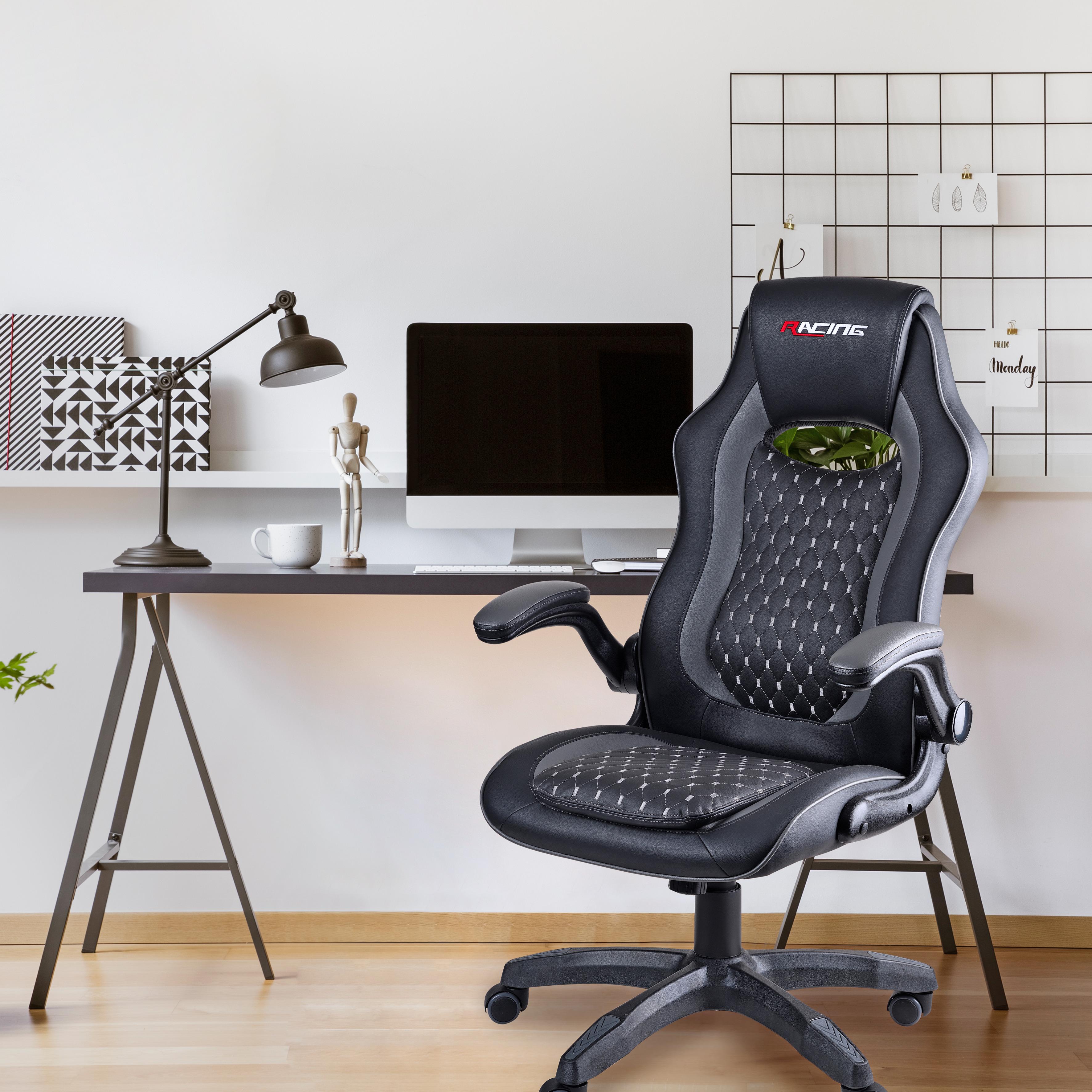 Gaming Stuhl Racing Kappa Mit Wippmechanik Schwarz/grau - Schwarz/Grau, Basics, Holz/Kunststoff (68,5/112-123/65,5cm)