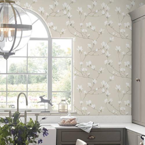 Vliestapete Magnolia Grove Natural - Beige, Basics, Papier/Kunststoff (52/1000cm)